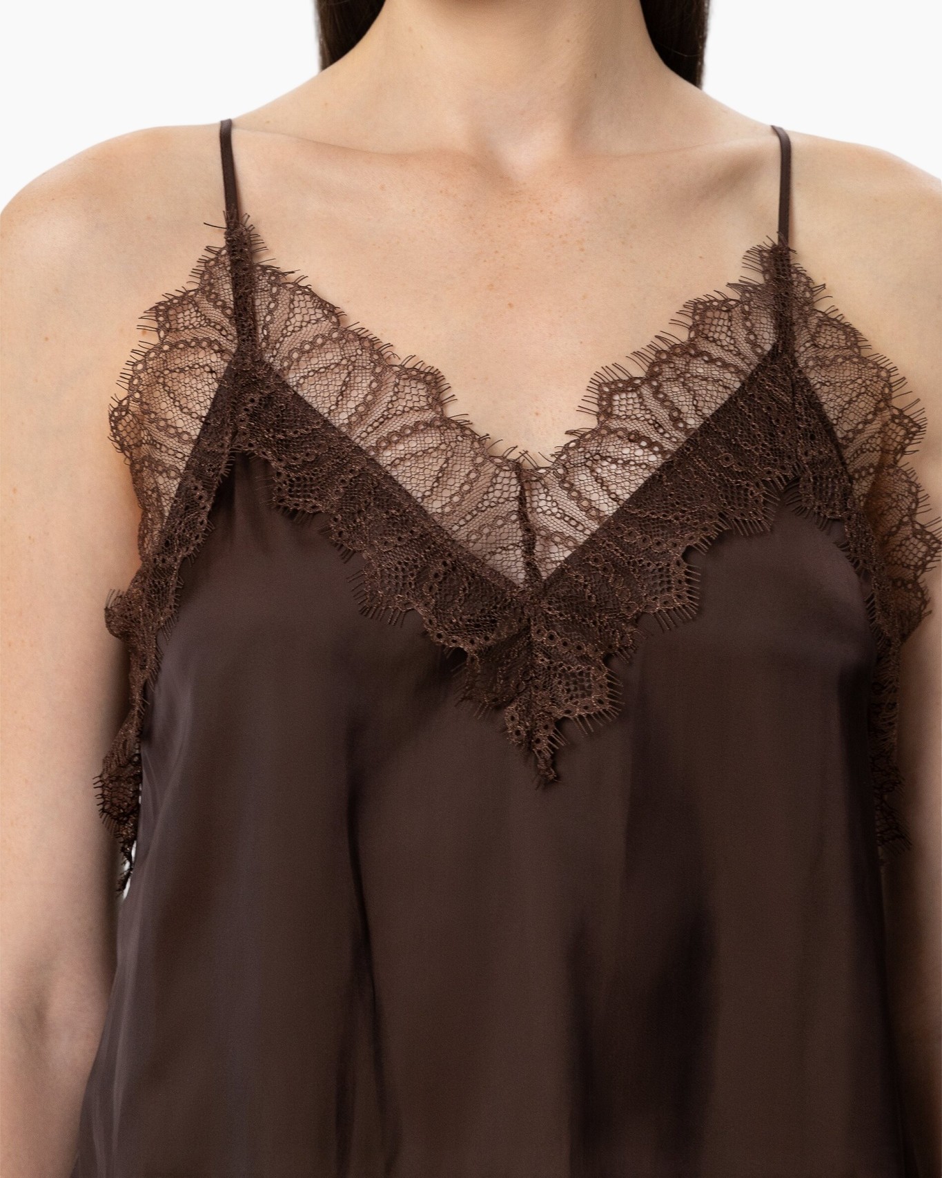 lace, camisole, brown, spaghetti-strap, v-neck