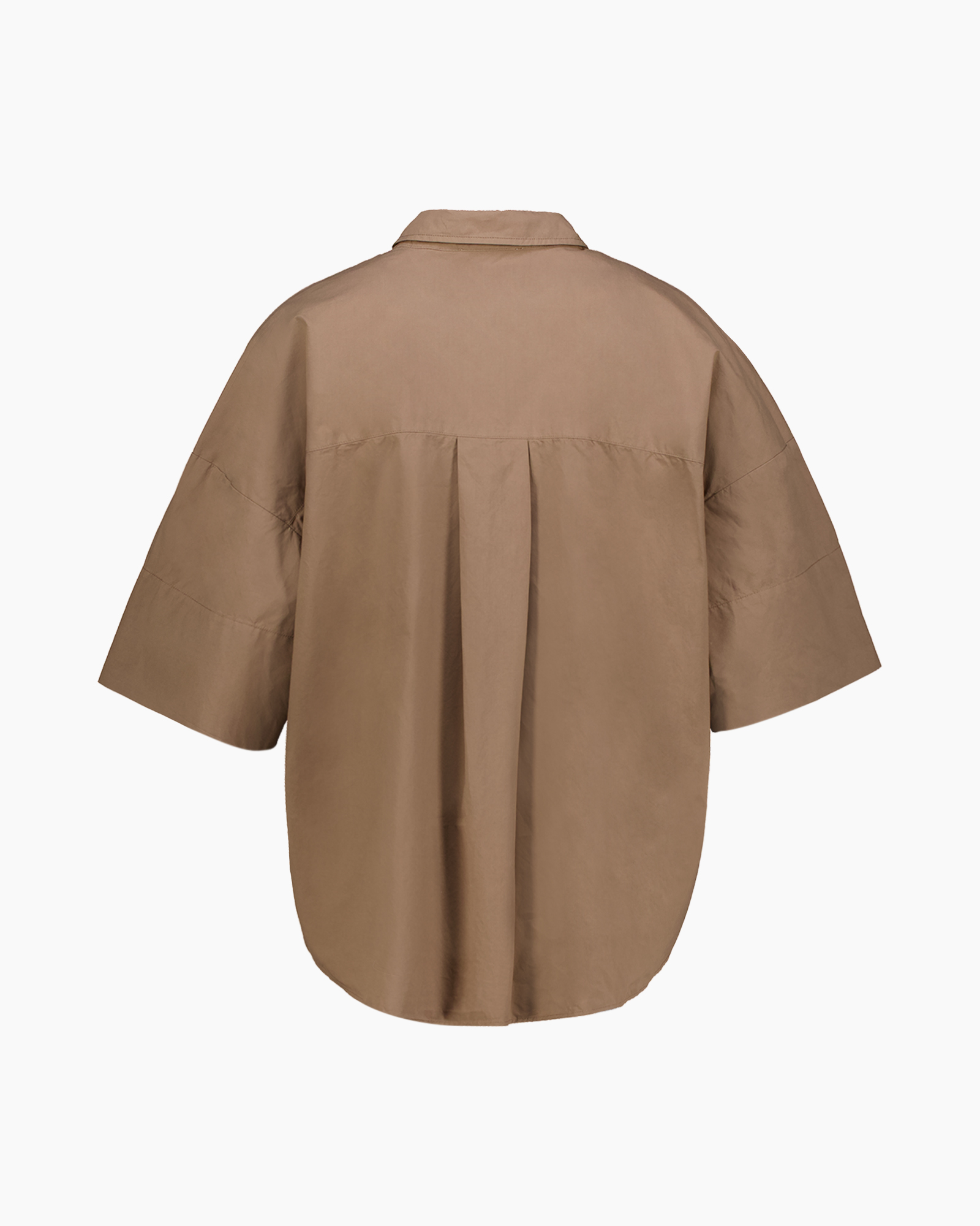 shirt, blouse, short sleeve, tan, pleat back