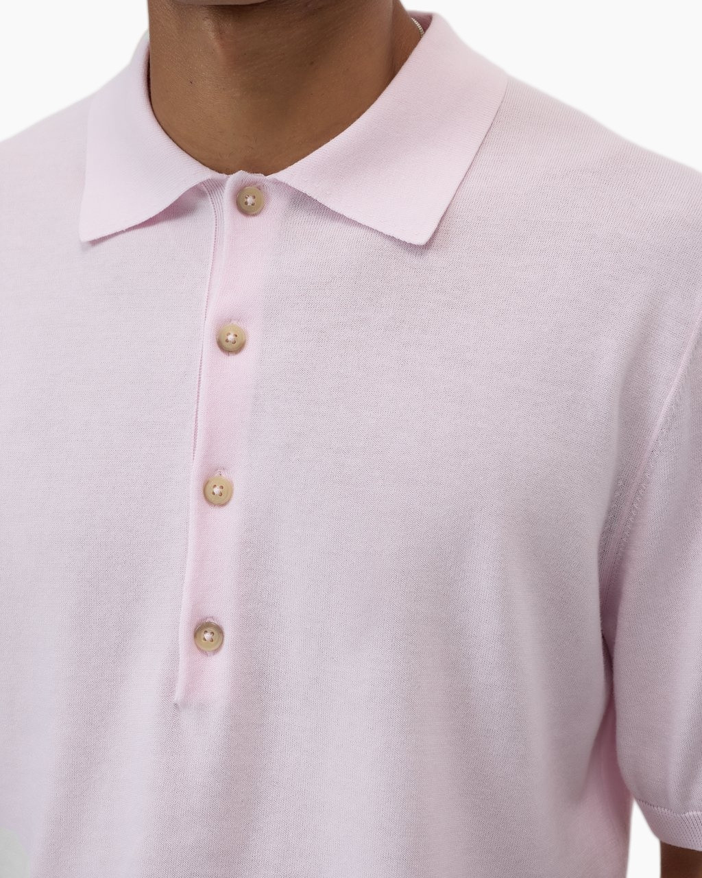 polo shirt, light pink, short sleeve, button placket, collar polo