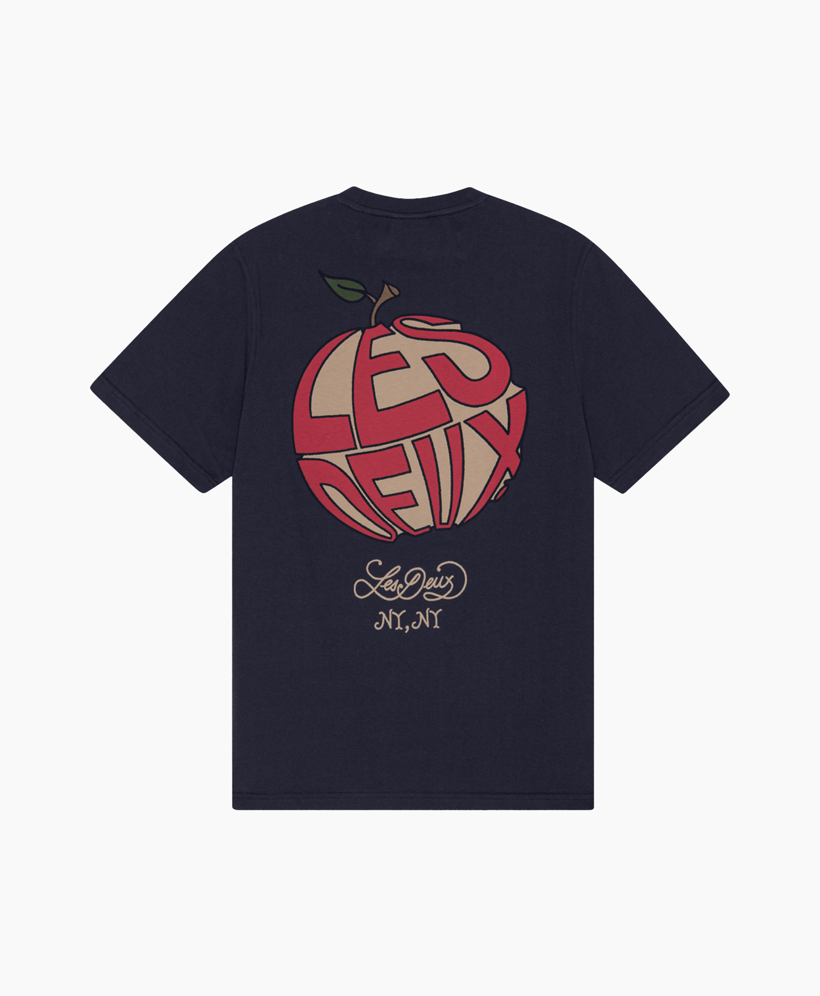 t-shirt, short sleeve, graphic, peach design, navy blue