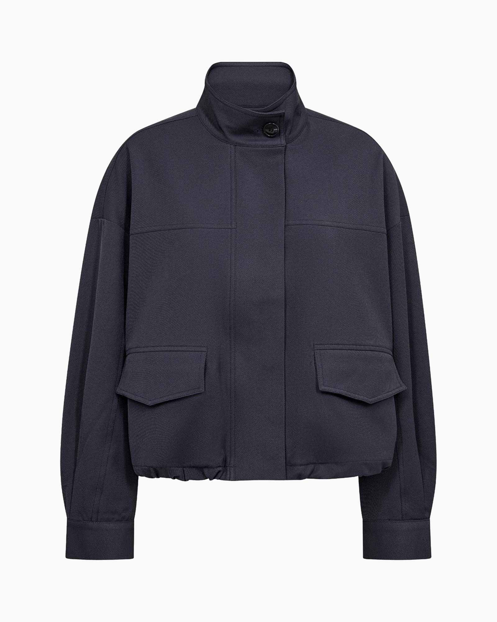 jacket, coat, padded, pockets, high collar