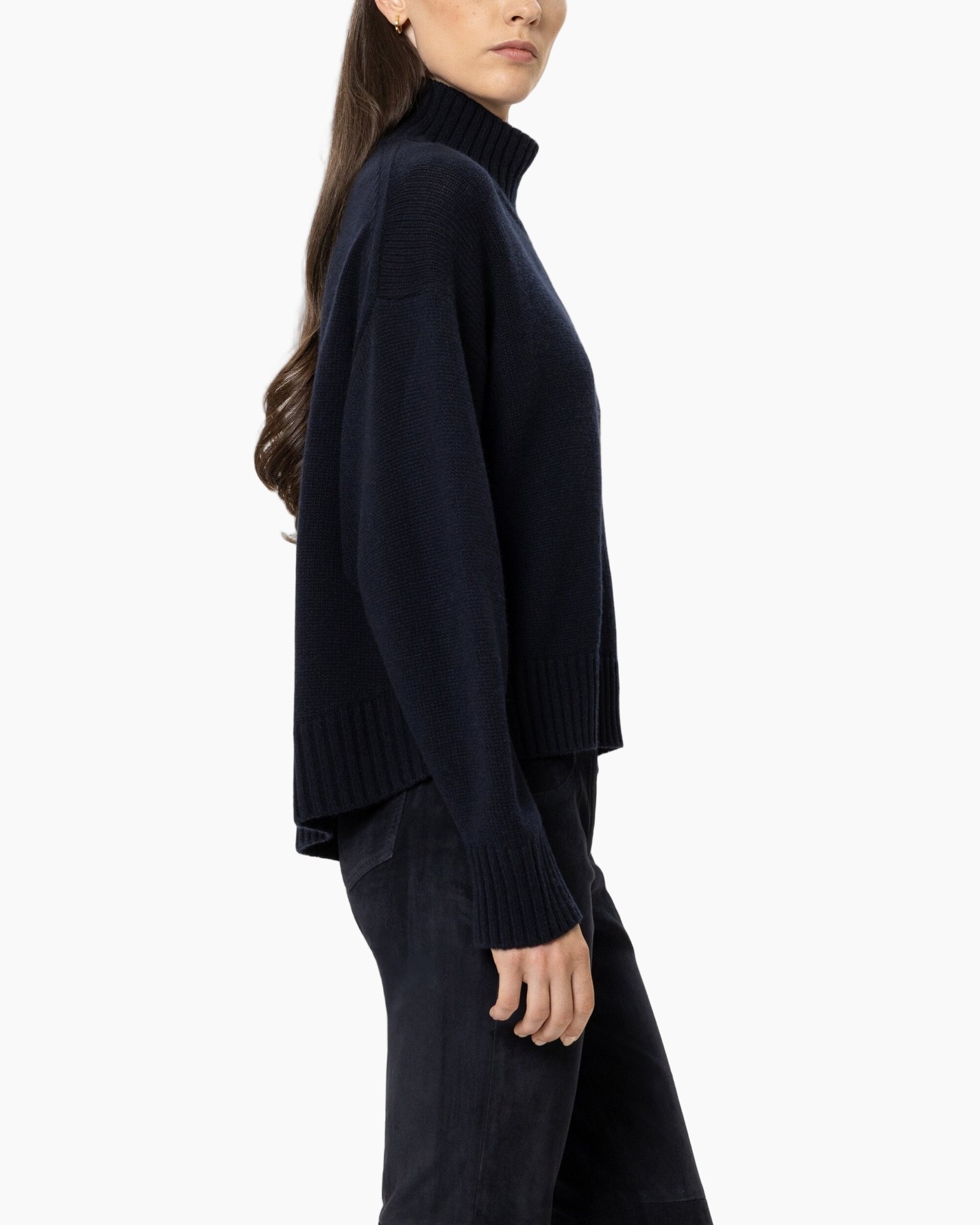 turtleneck, knit sweater, navy, long sleeves, slouchy hem