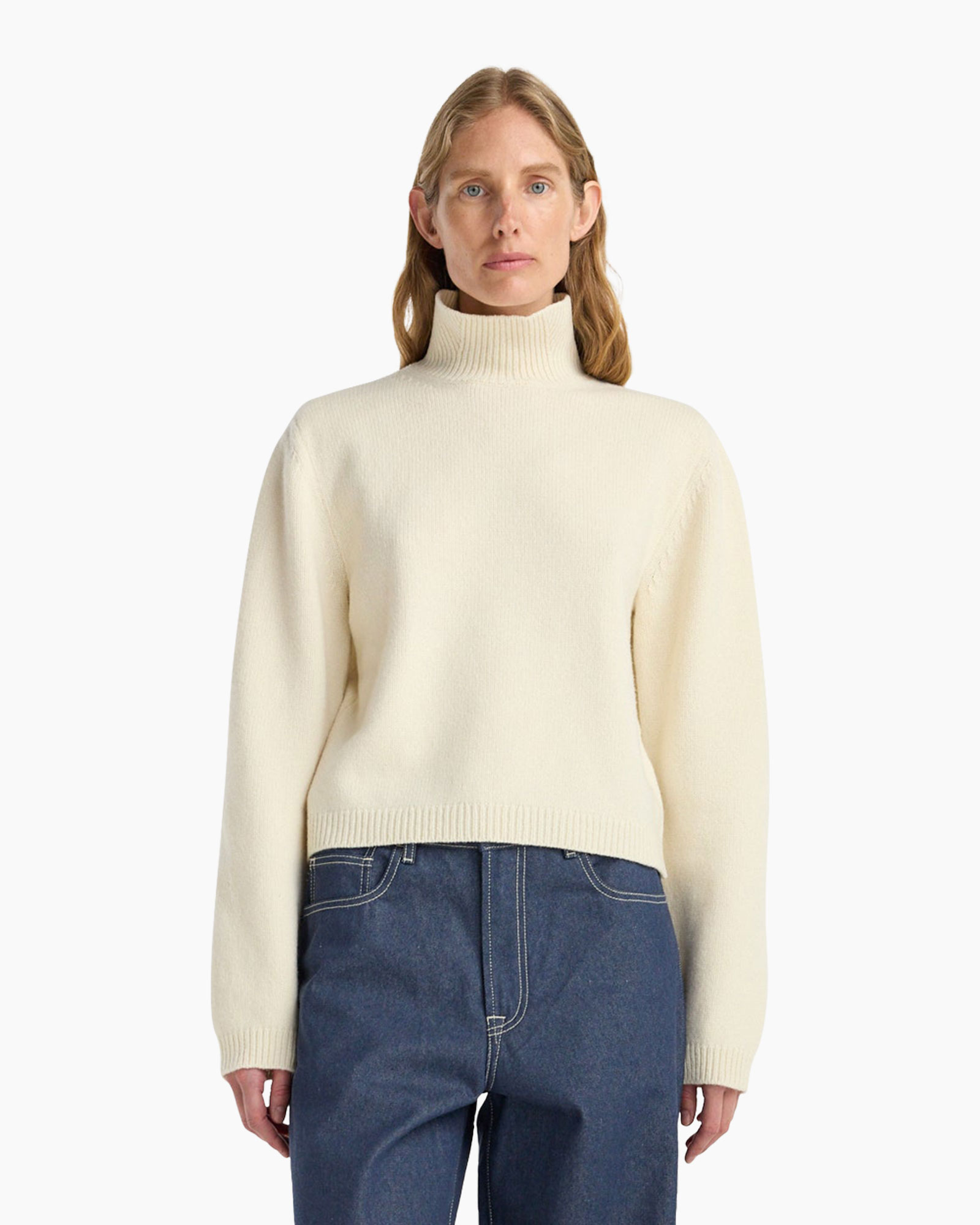 turtleneck, sweater, knit, cream, long_sleeve