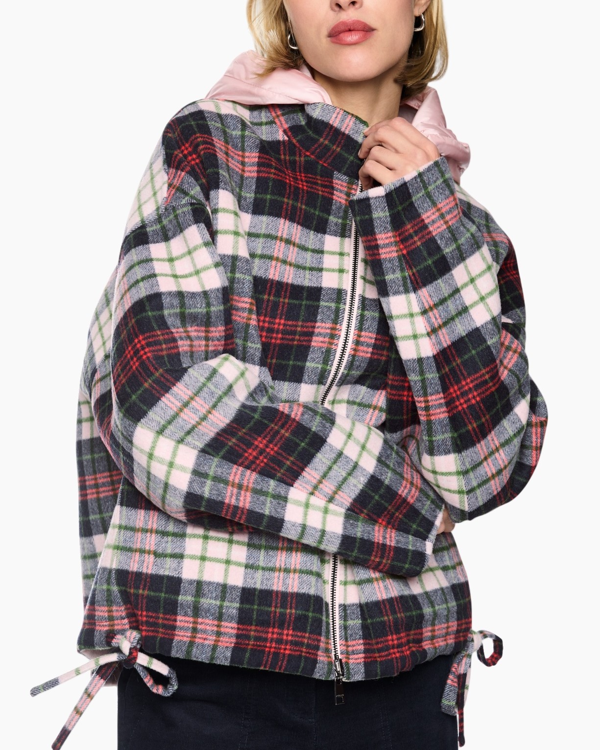 plaid, flannel, zipper, jacket, multicolor