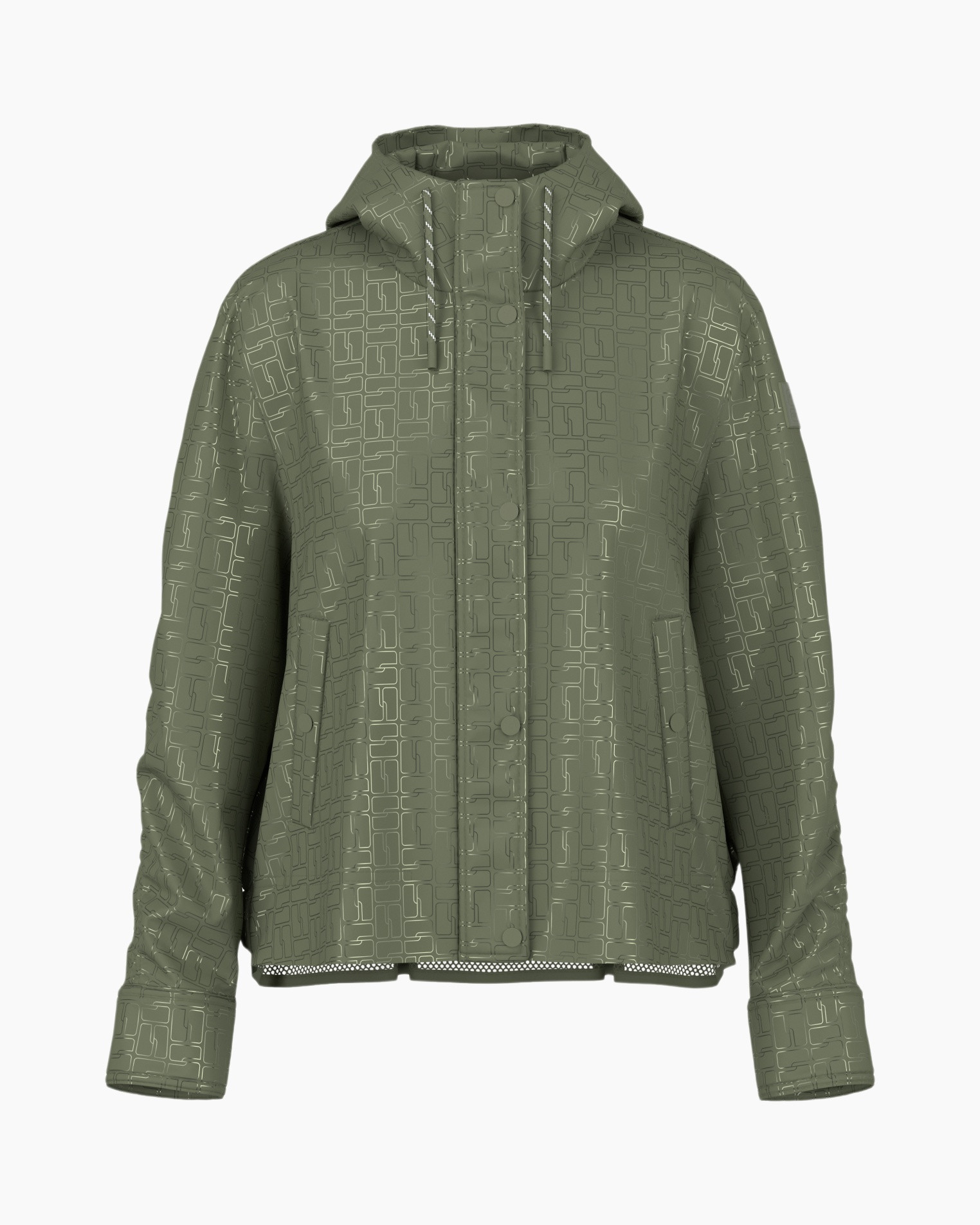 jacket, hooded, puffer, olive, patterned