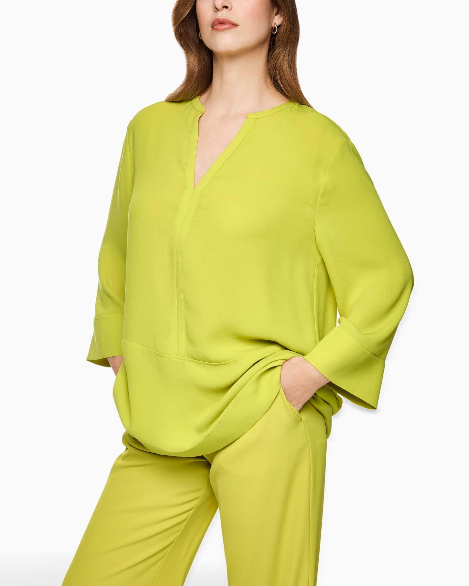 top, blouse, lime, loose fit, long sleeves