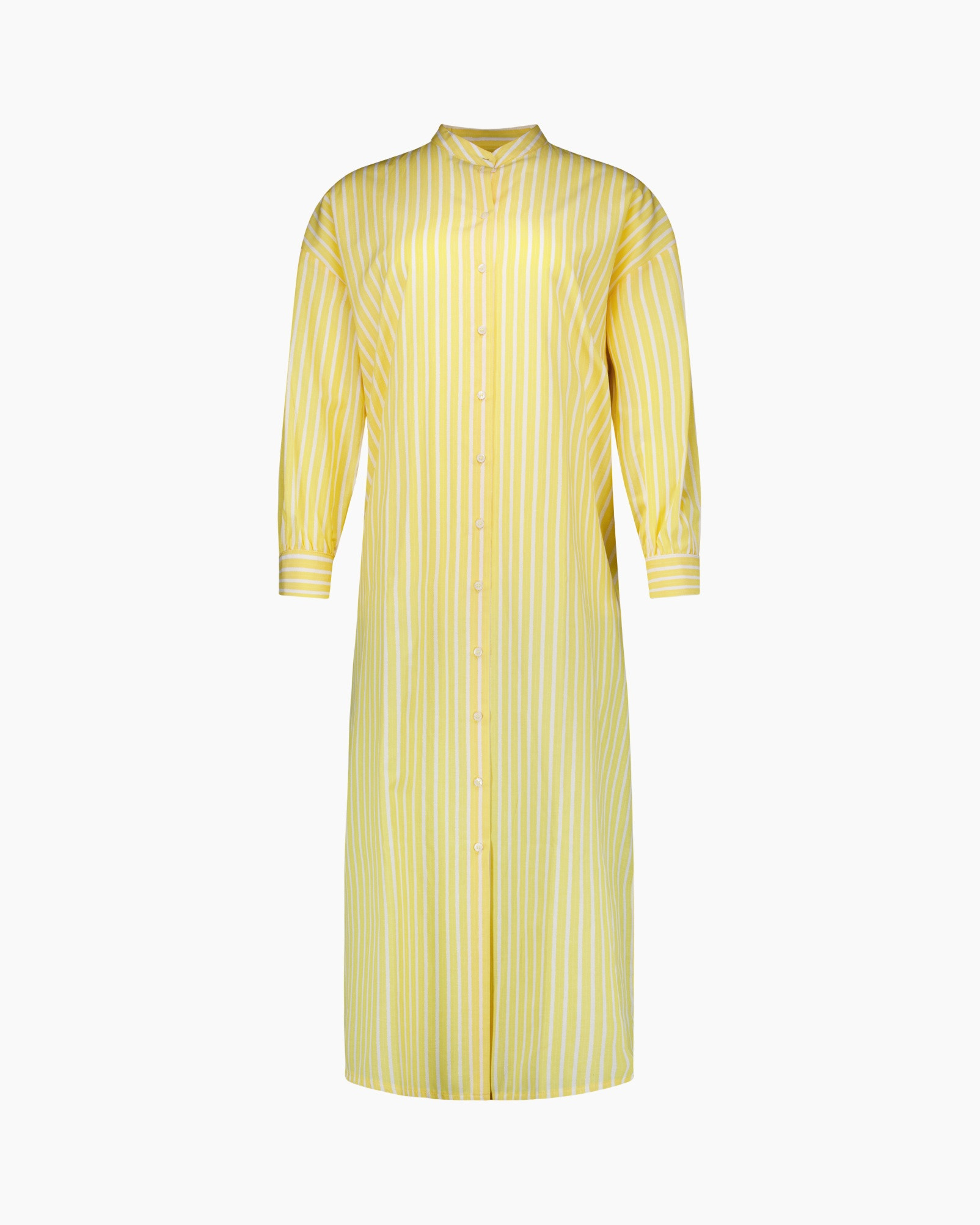 dress, shirt dress, striped, long sleeve, yellow