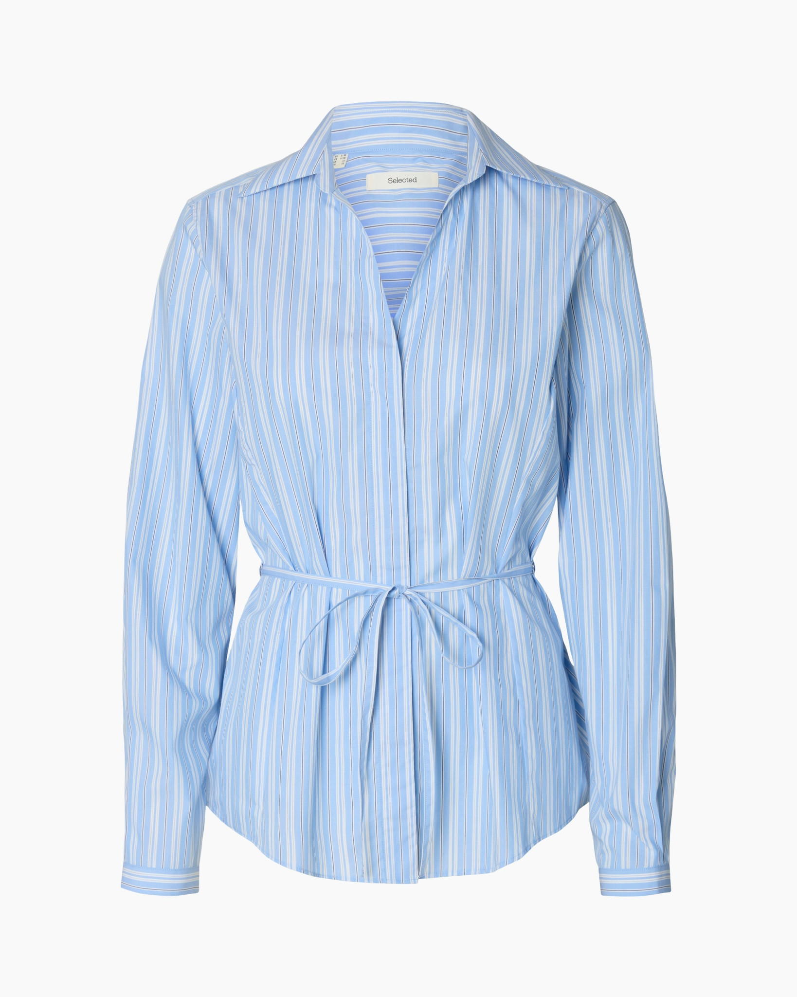 shirt, blouse, striped, blue, belted