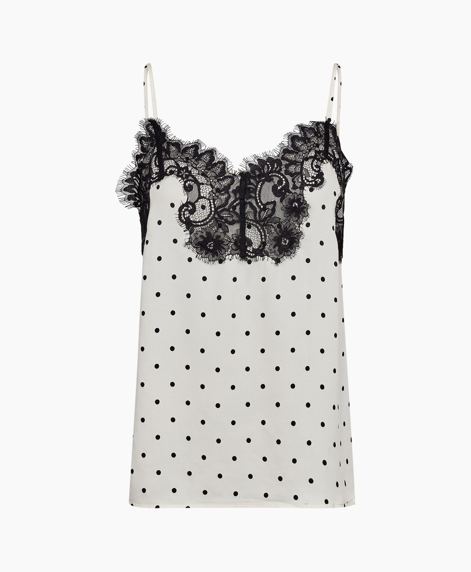camisole, polka dot, lace trim, sleevless, black white