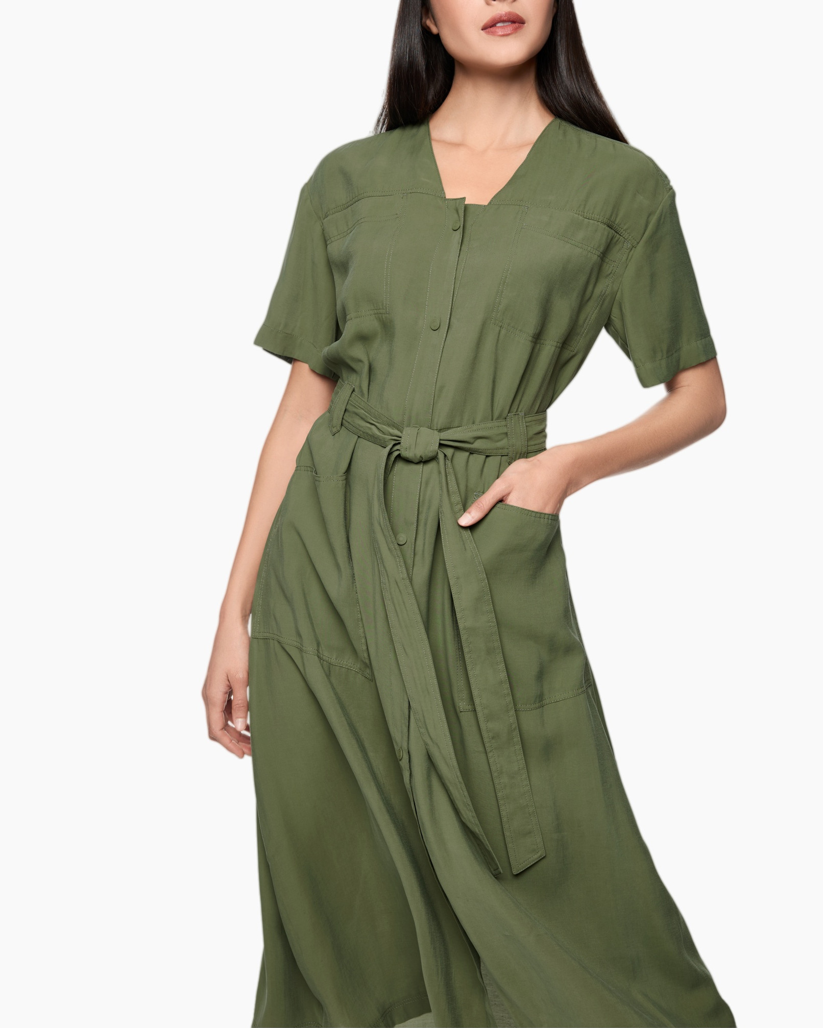 dress, jumpsuit, olive, short-sleeve, belted