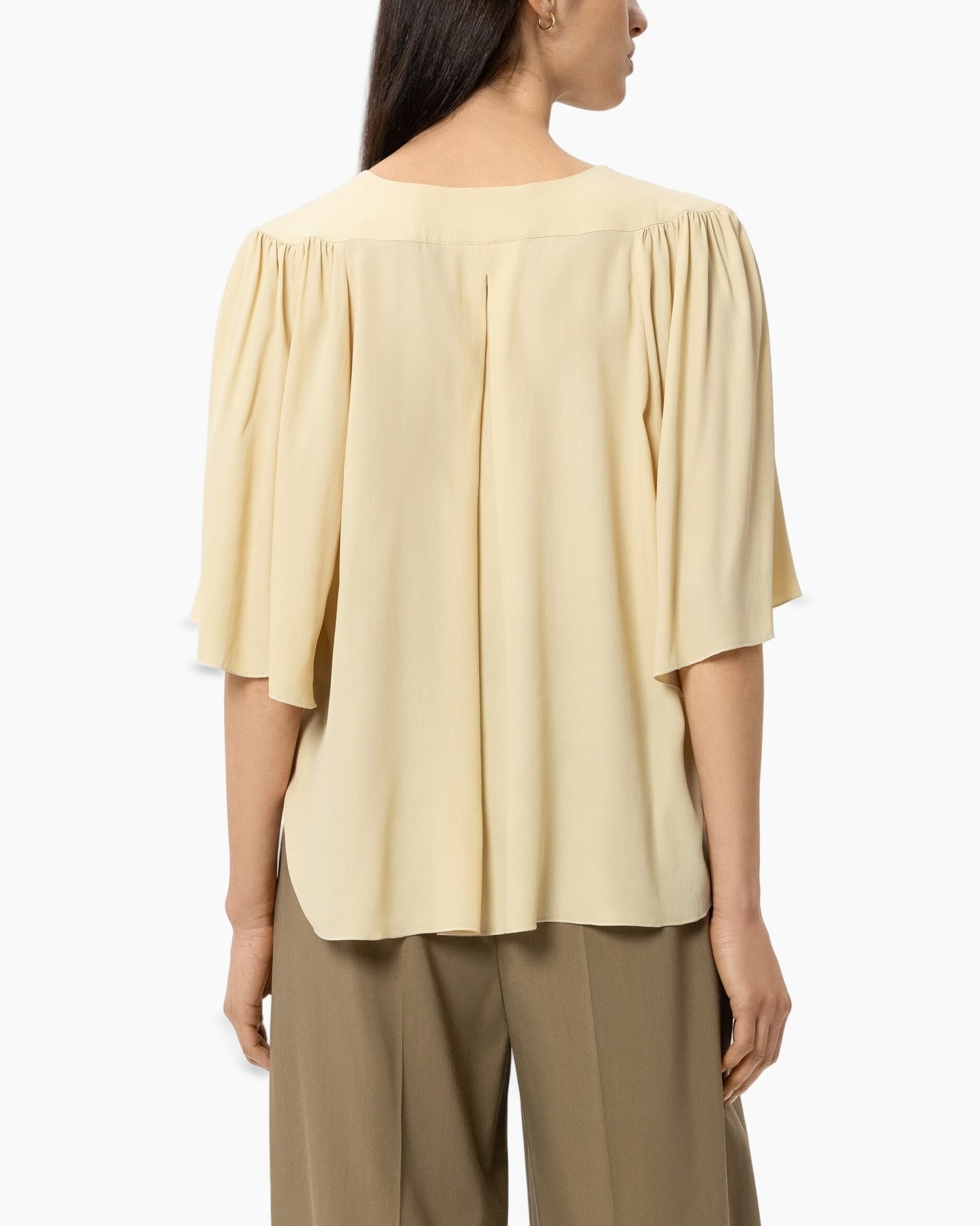 blouse, v-neck, short sleeves, cream, flowy