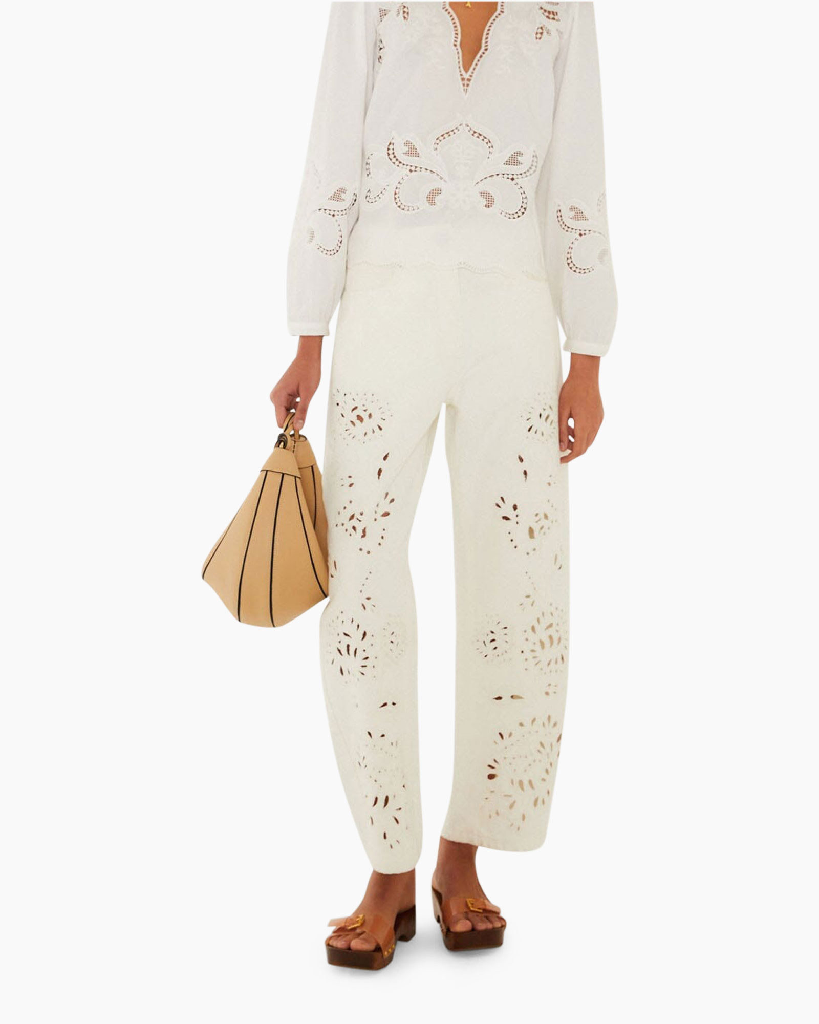 eyelet, lace, white, jumpsuit, pants