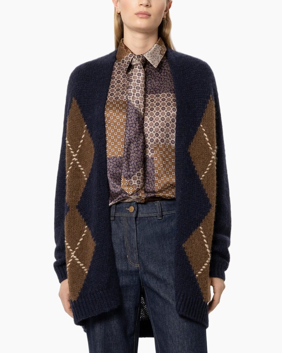 cardigan, argyle, patterned, long, open-front