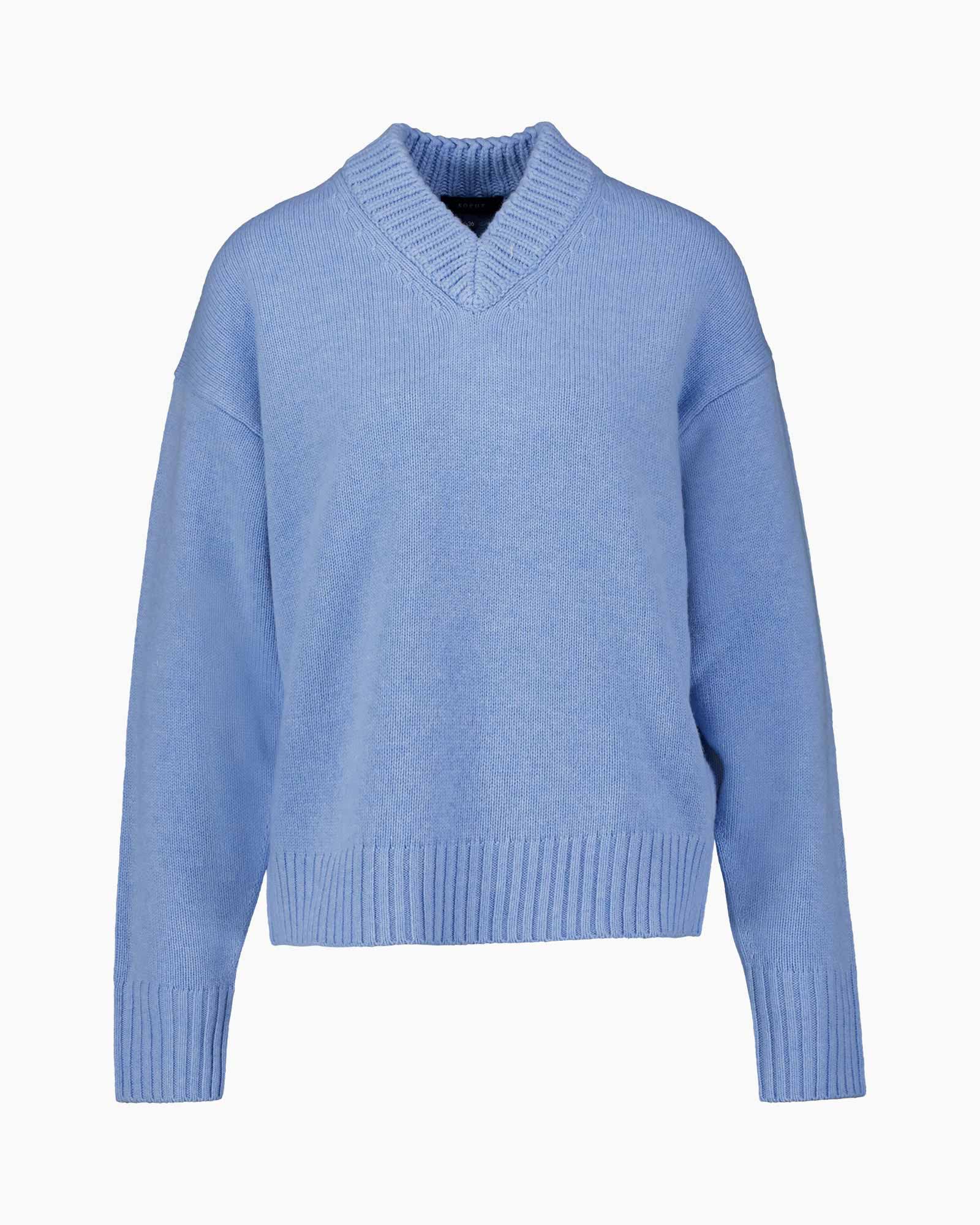 sweater, pullover, blue, knit, v-neck