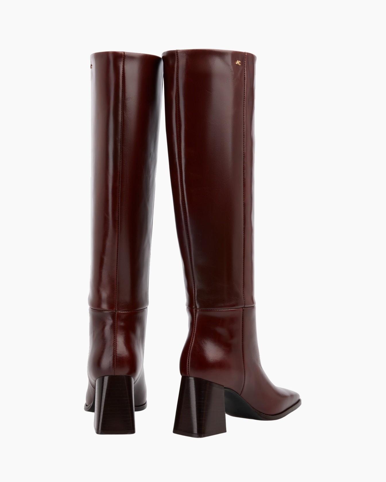 boots, knee-high, brown, leather, block-heel