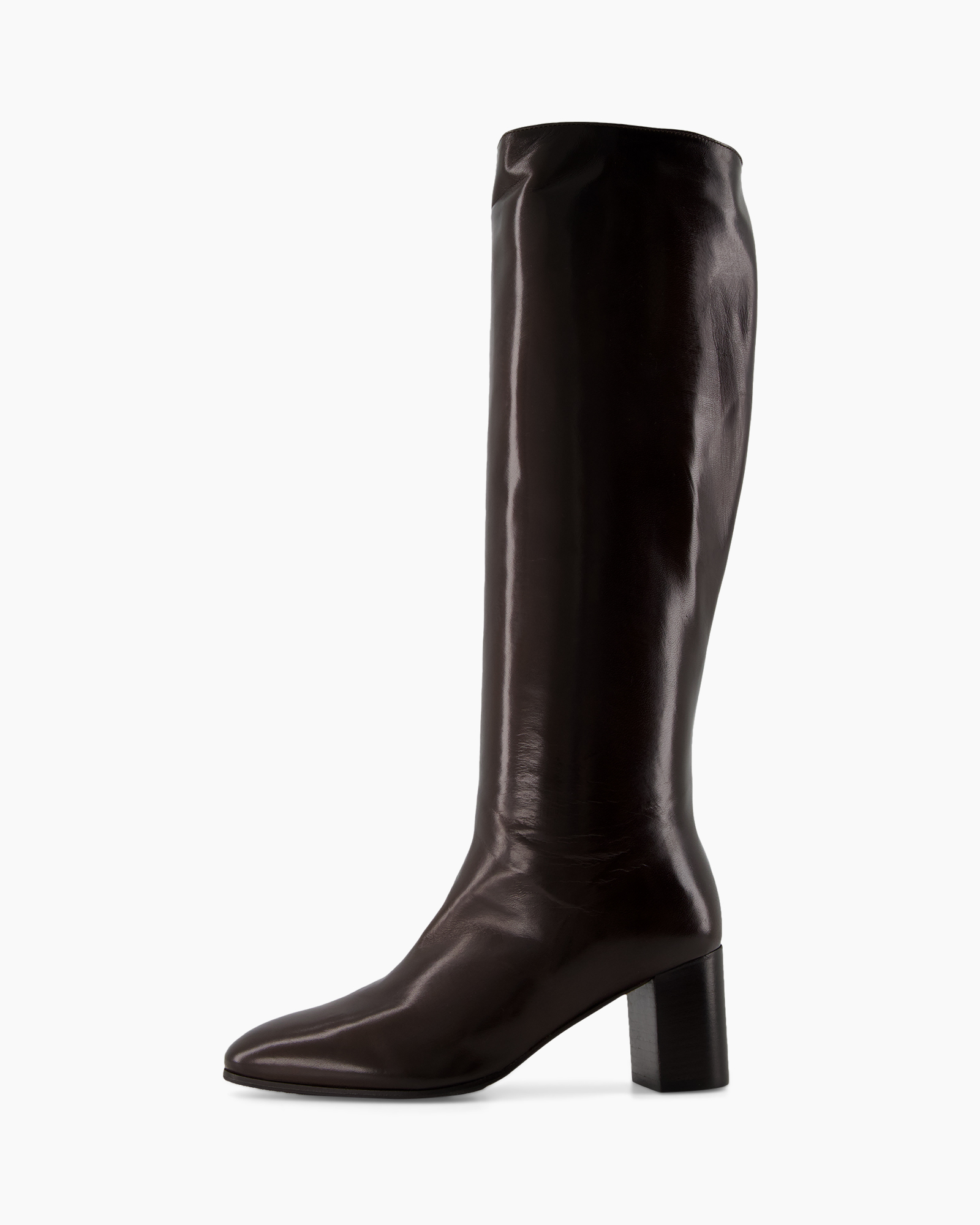 knee-high, boots, brown, leather, heel