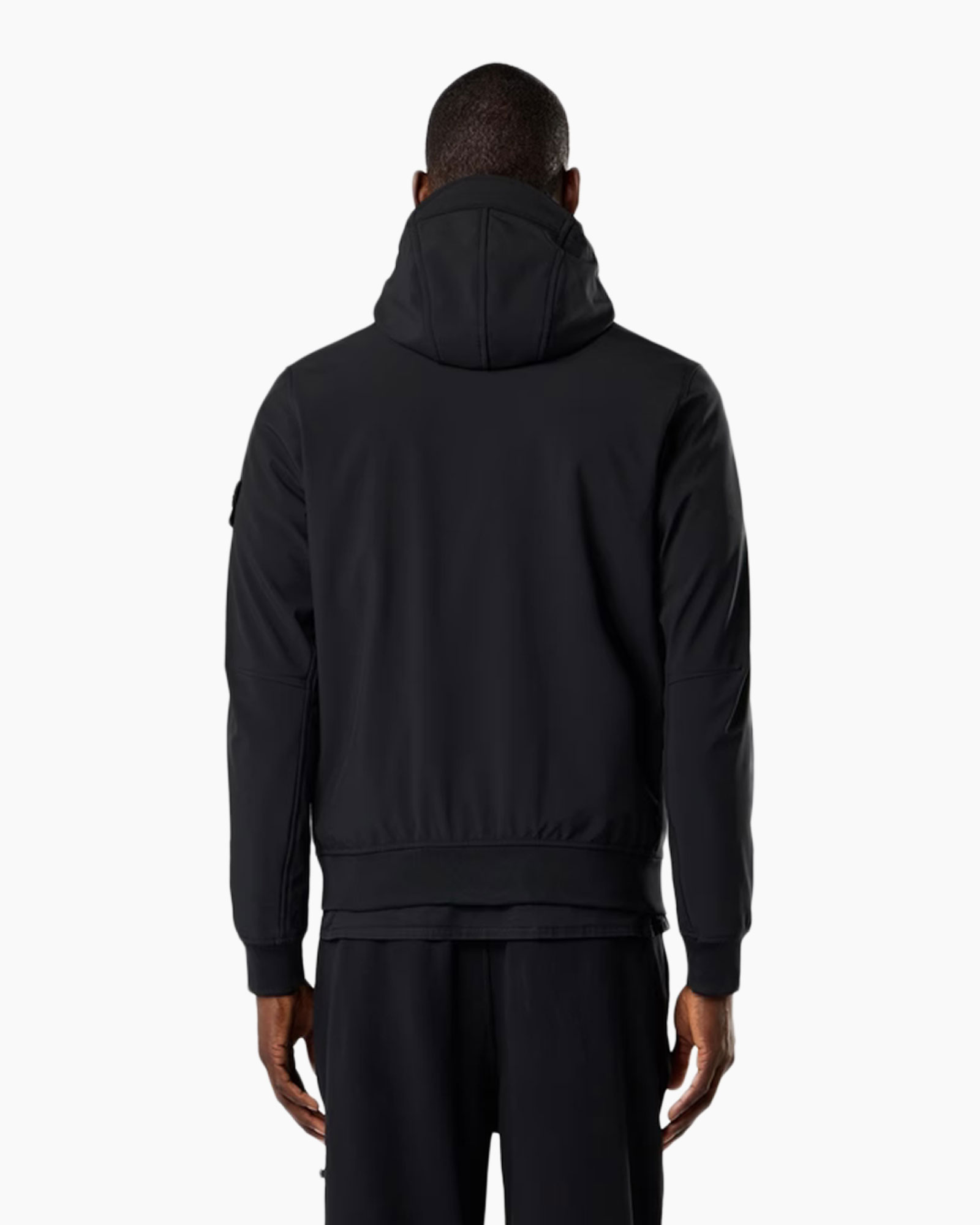 hoodie, hooded jacket, black, back view, long sleeves