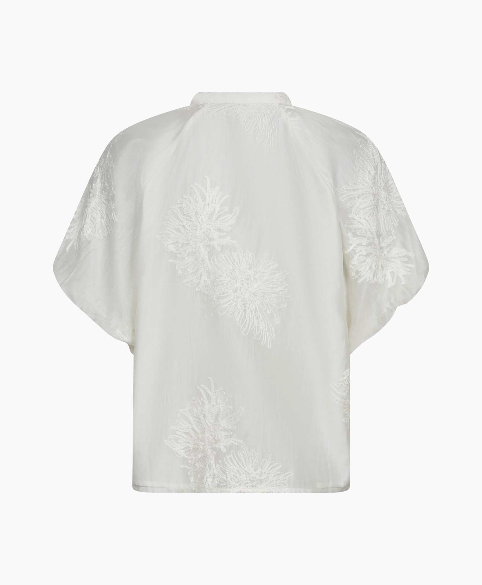 blouse, embroidery, short sleeve, white, buttoned