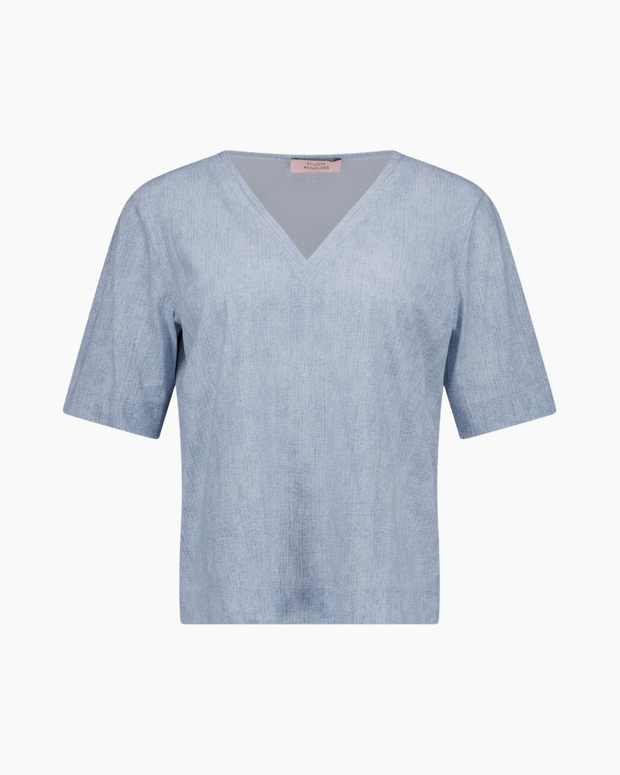 linen, top, V-neck, short sleeves, light blue