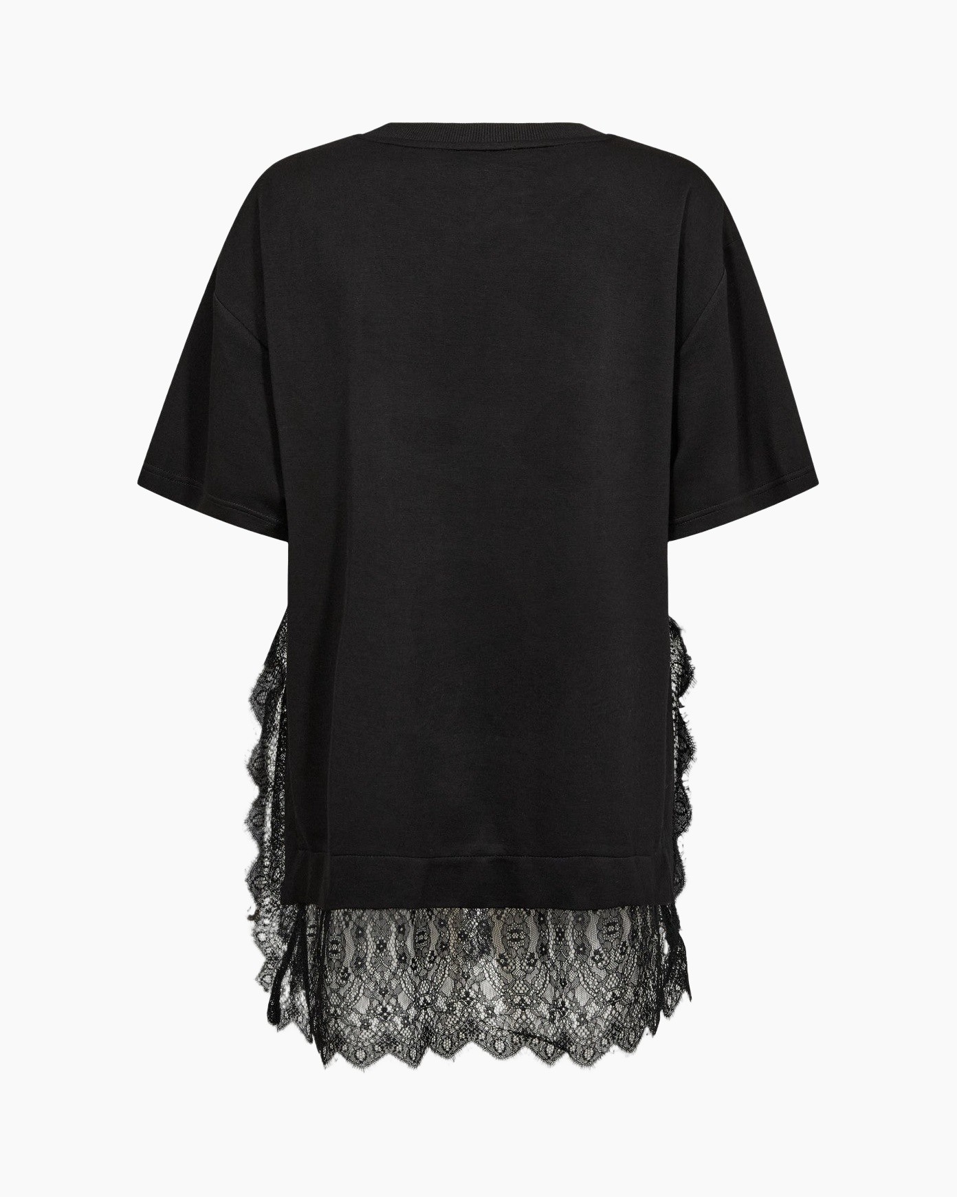 t-shirt, short sleeve, black, lace hem, casual top