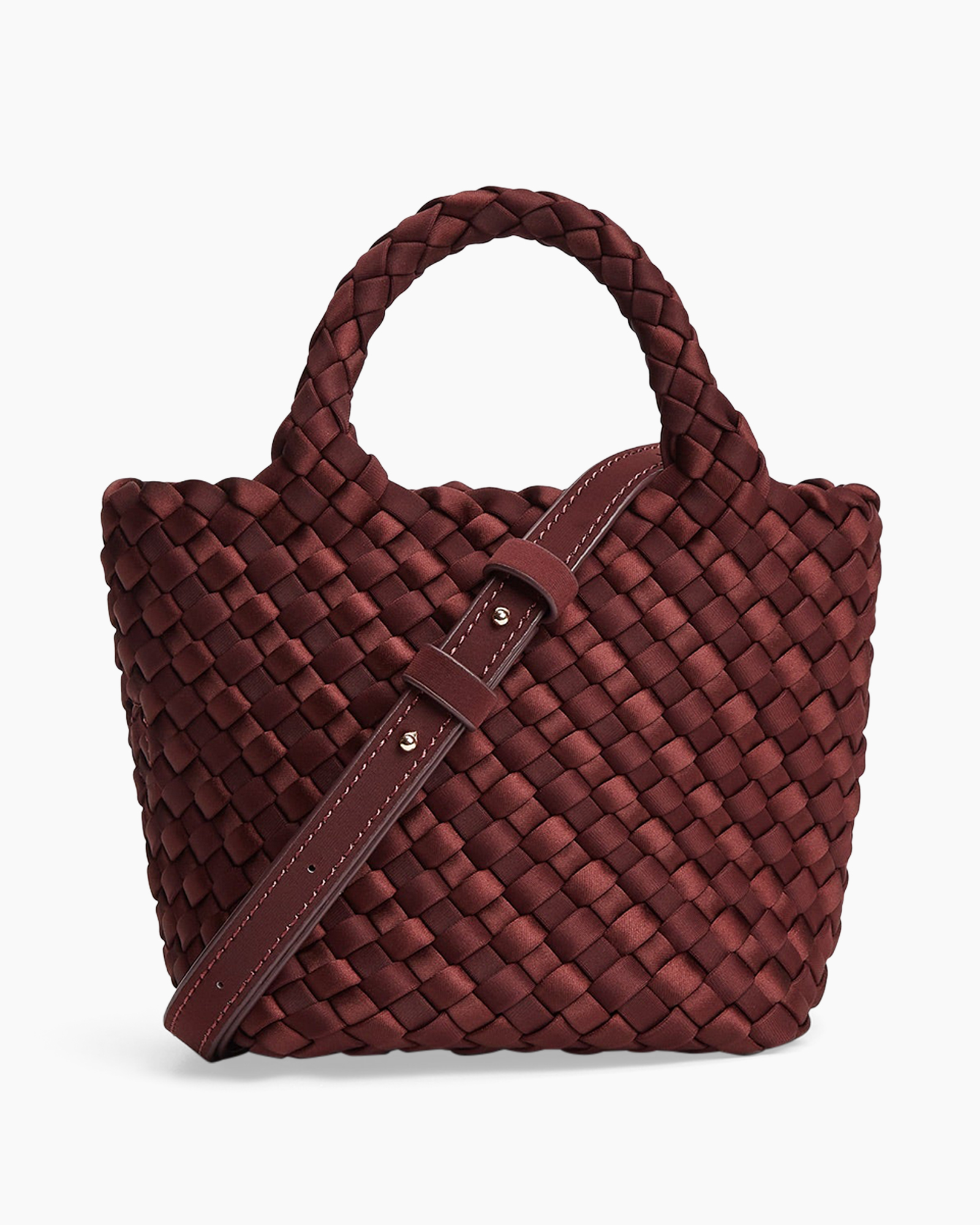 woven bag, handbag, maroon, shoulder strap, braided texture