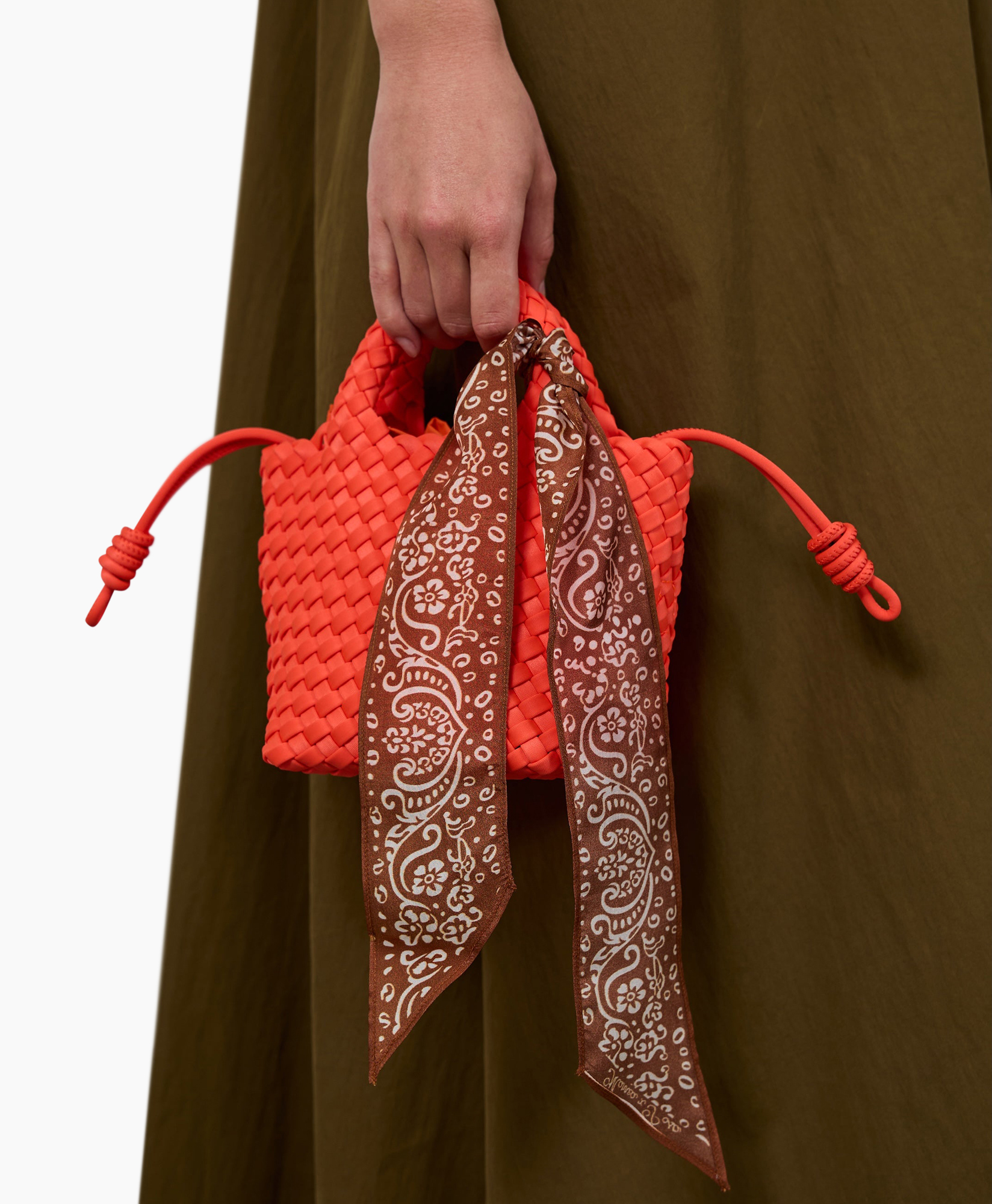 handbag, woven, orange, bandana, scarf