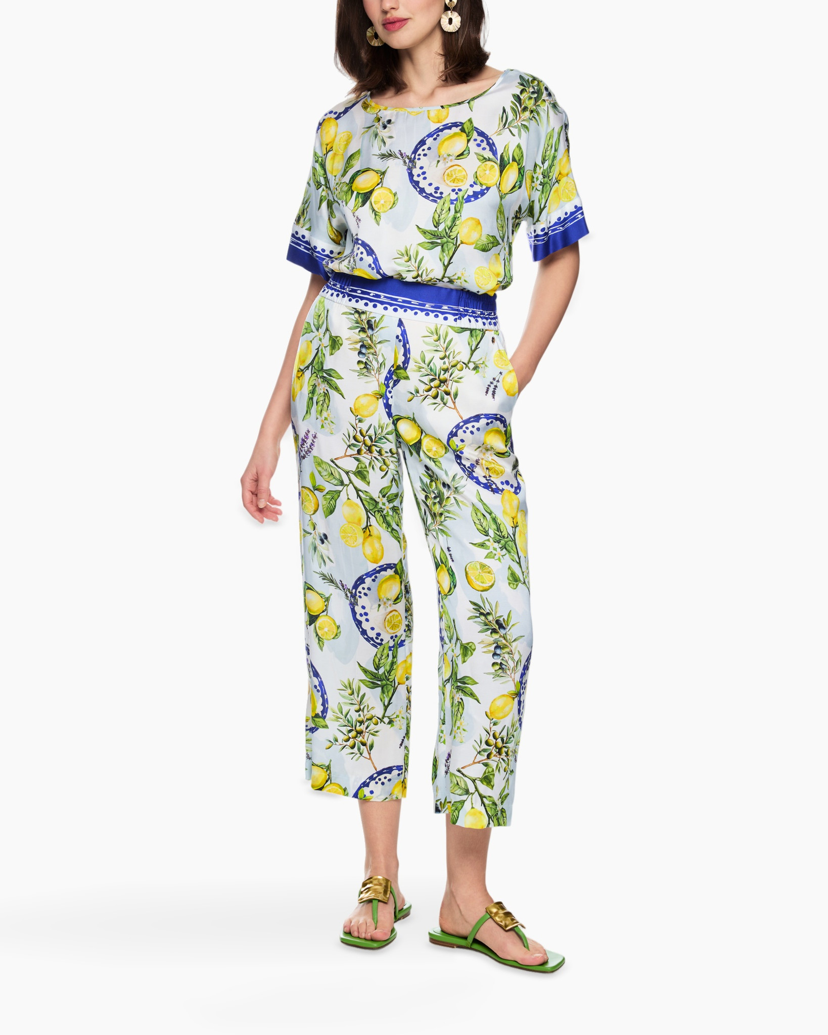 print, linen, pants, jumpsuit, suit, lemon, floral, blue
