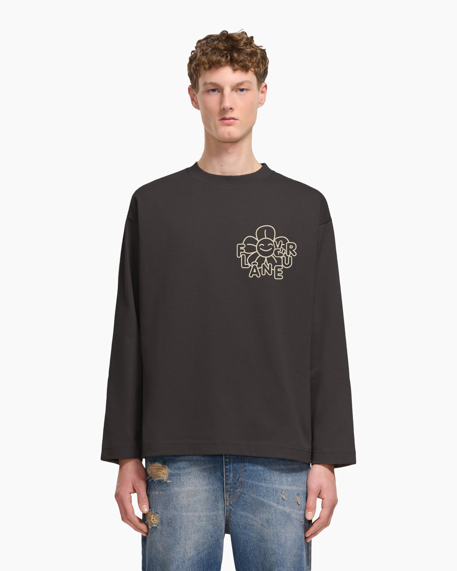 longsleeve, black, graphic, flower, brandless