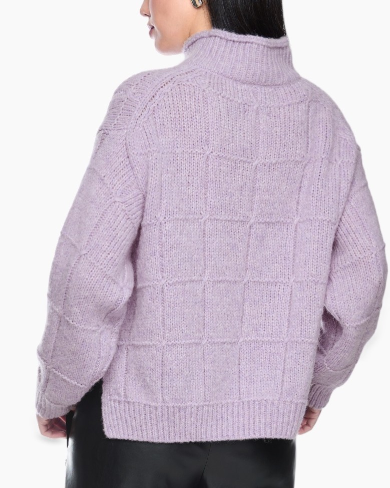 turtleneck, knit sweater, lavender, cropped fit, loose sleeves
