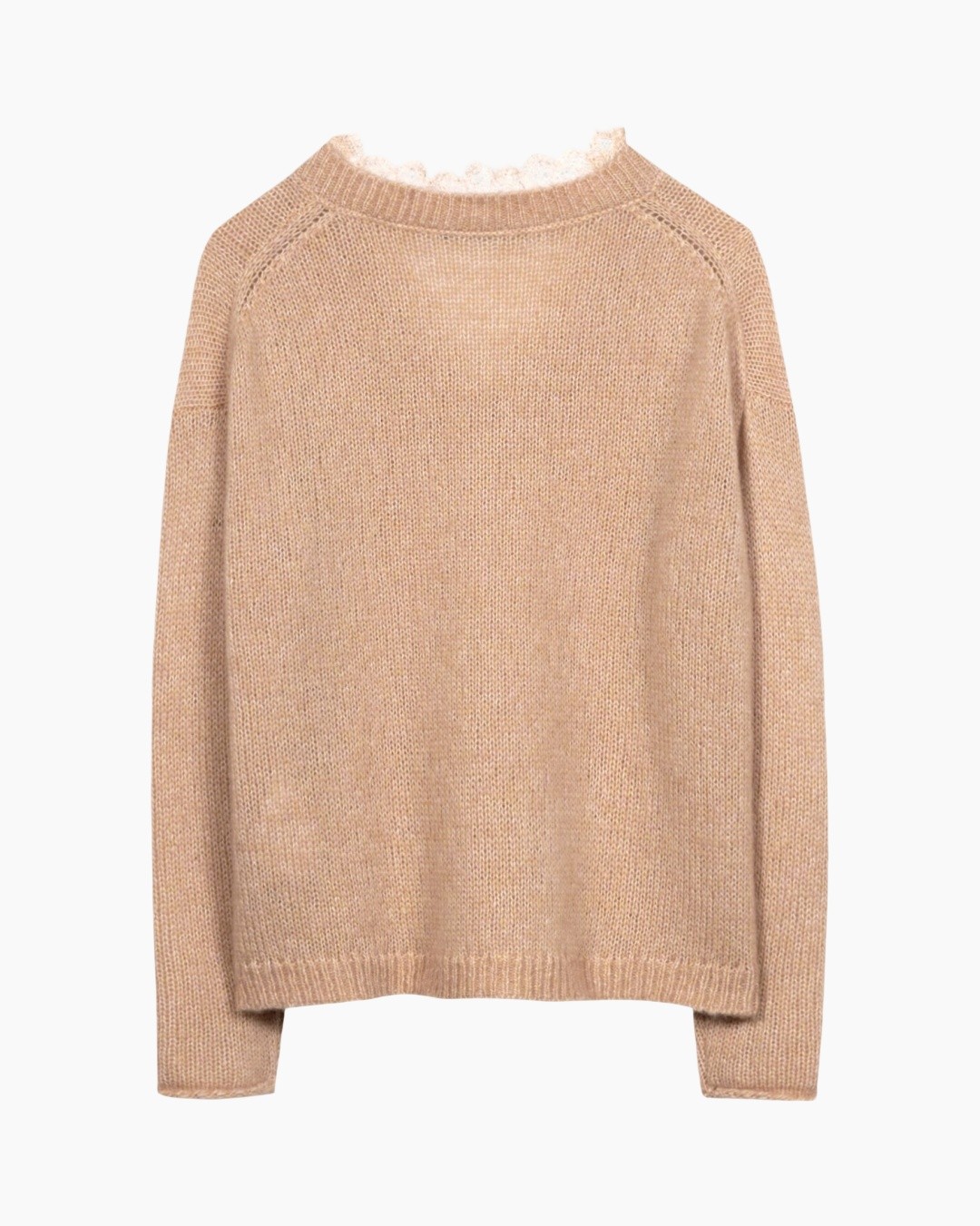 knit sweater, beige, crew neck, long sleeve, textured fabric