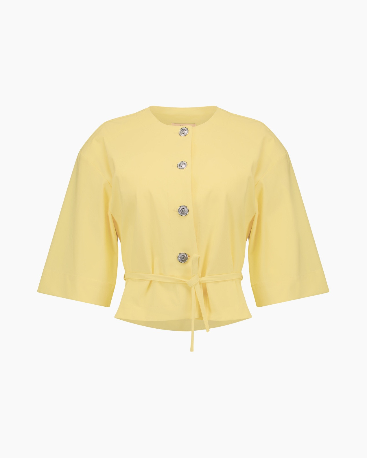 top, blouse, yellow, buttoned, belted