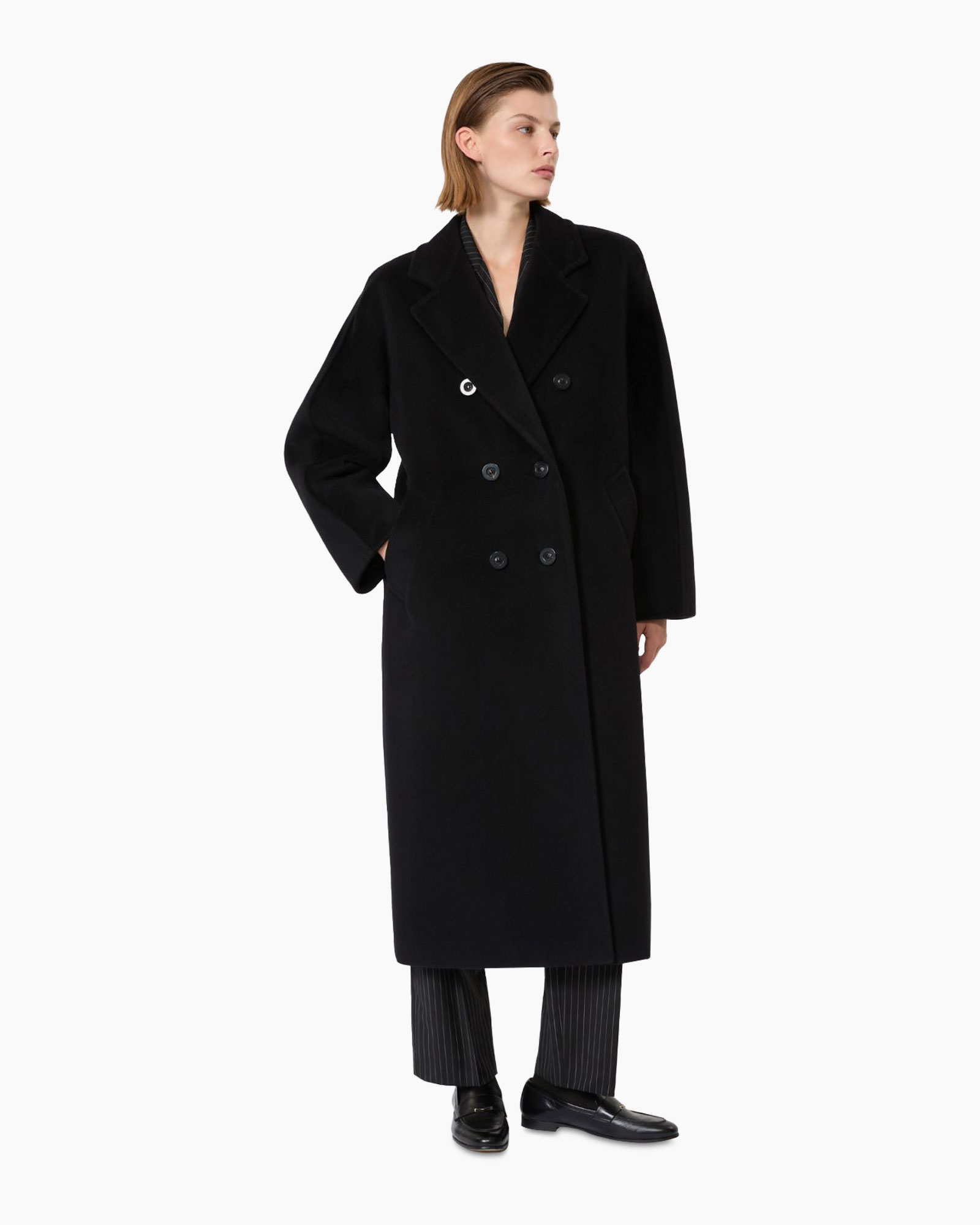 coat, double-breasted, black, overcoat, long coat