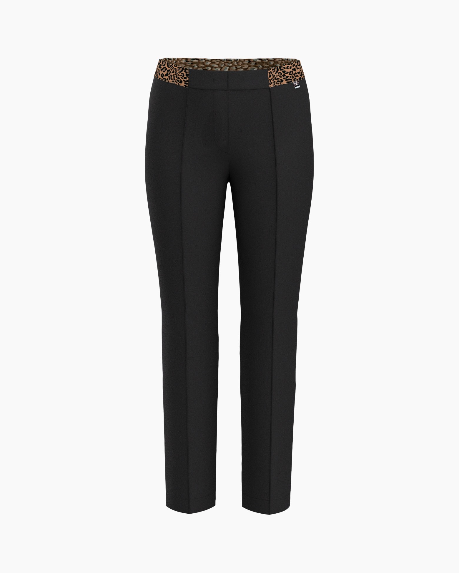pants, trousers, black, leopard-print waistband, straight leg