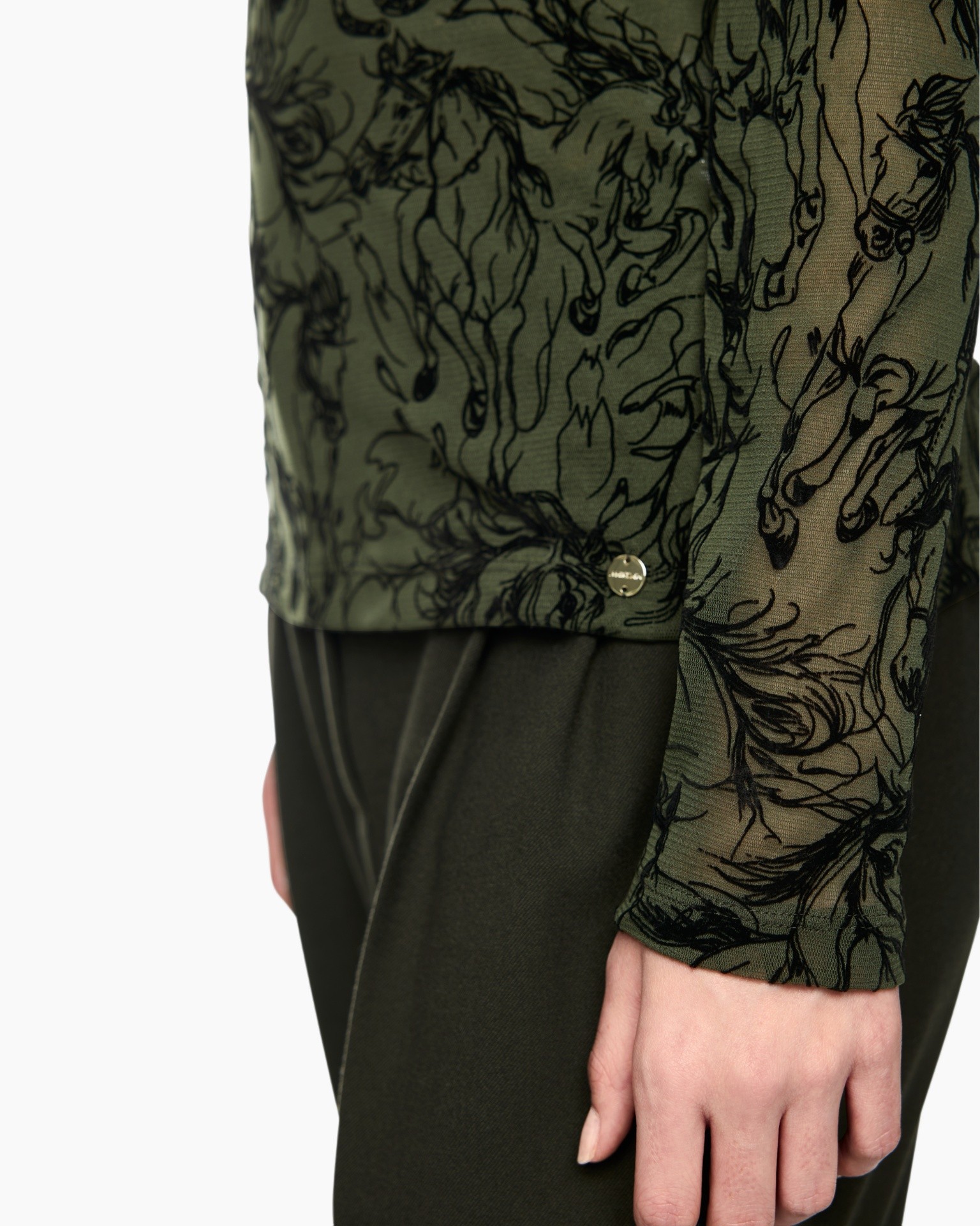 long-sleeve, print, olive, sheer, fabric