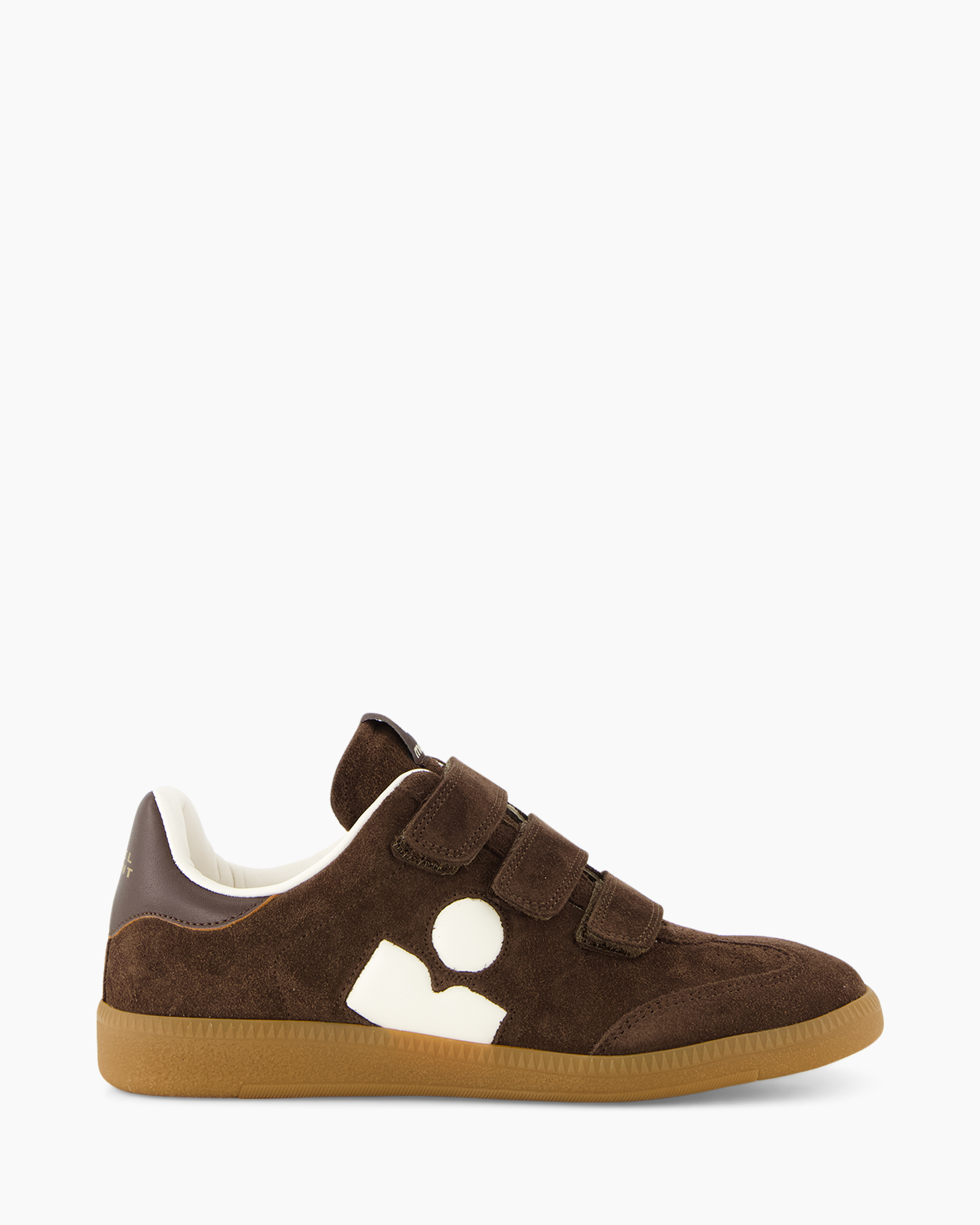 sneaker, brown, suede,  Velcro?, gum sole