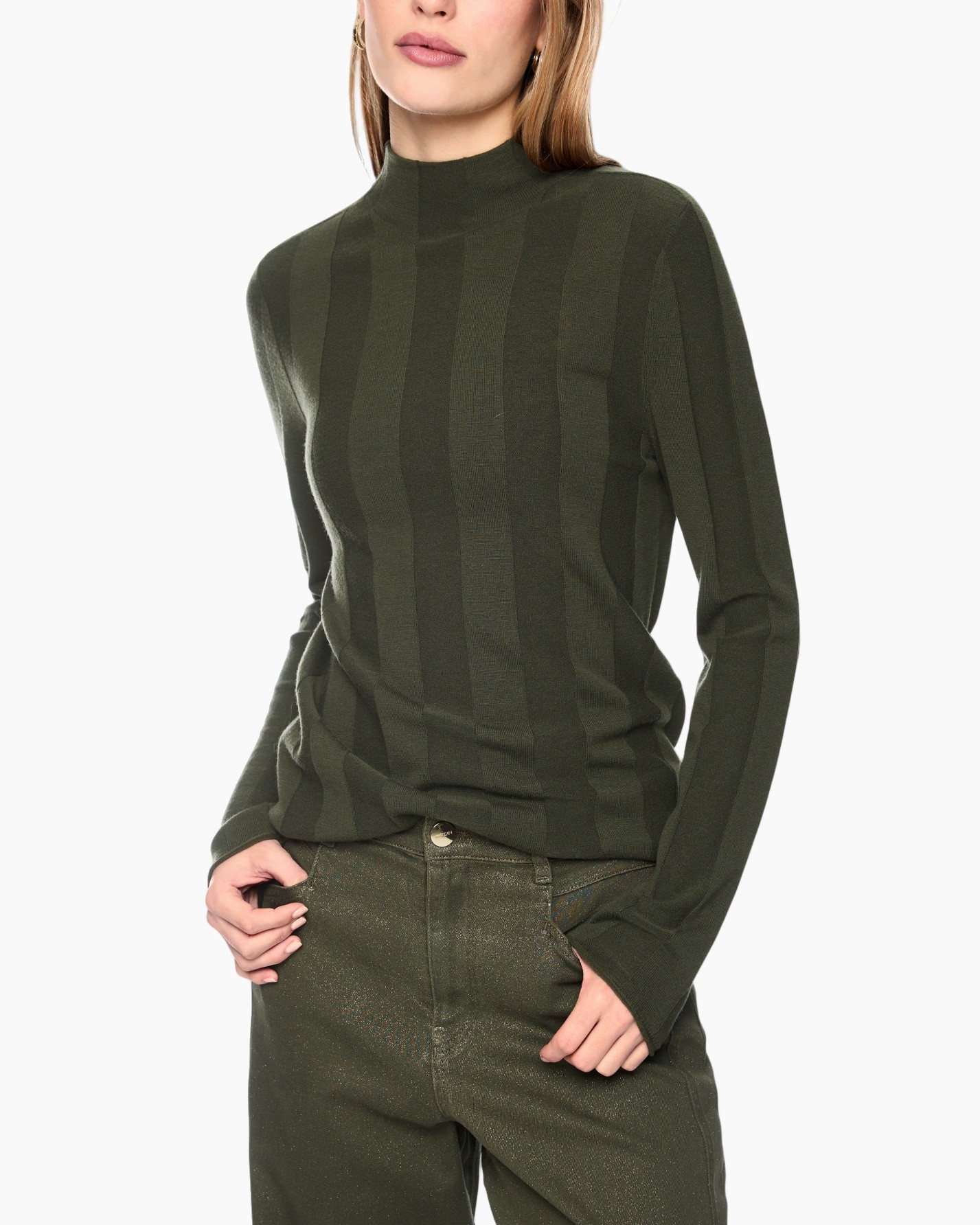 turtleneck, striped, olive, knit, long-sleeve