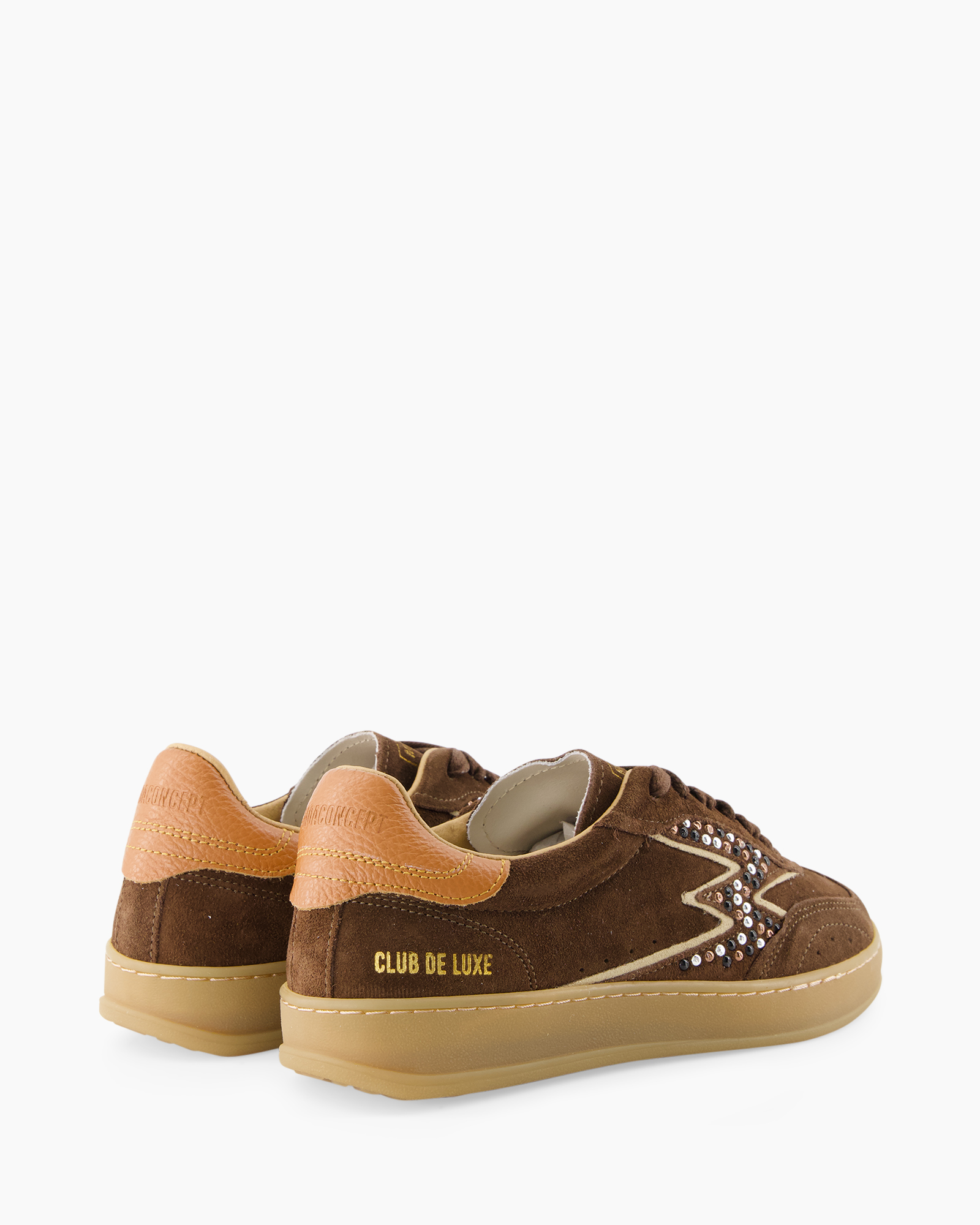 brown, suede, slip-on, star embellishment, gum sole