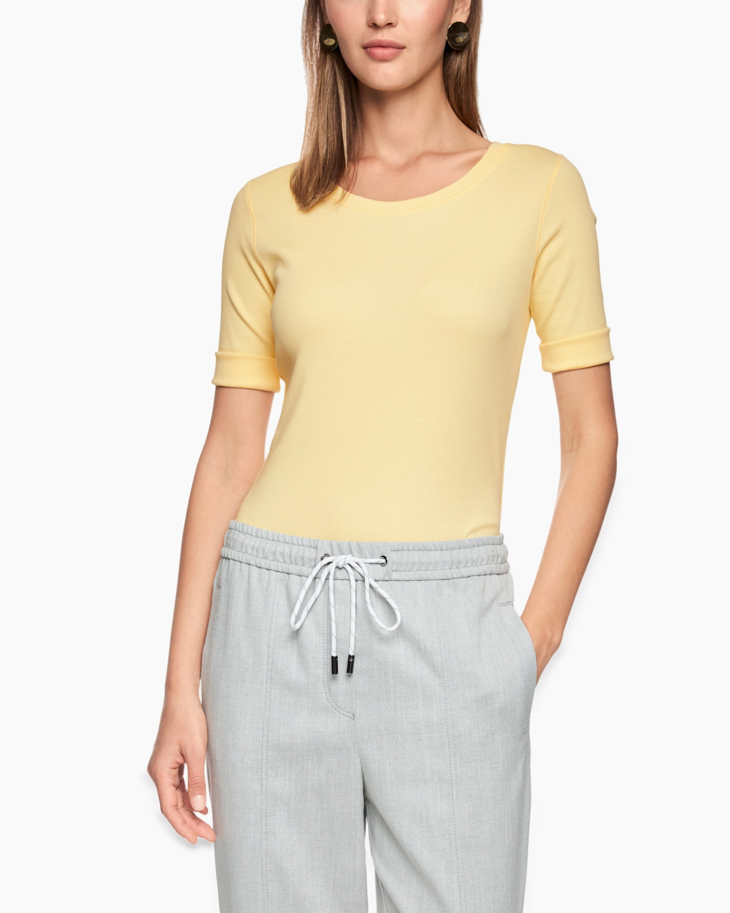 top, short sleeve, yellow, knit, pants