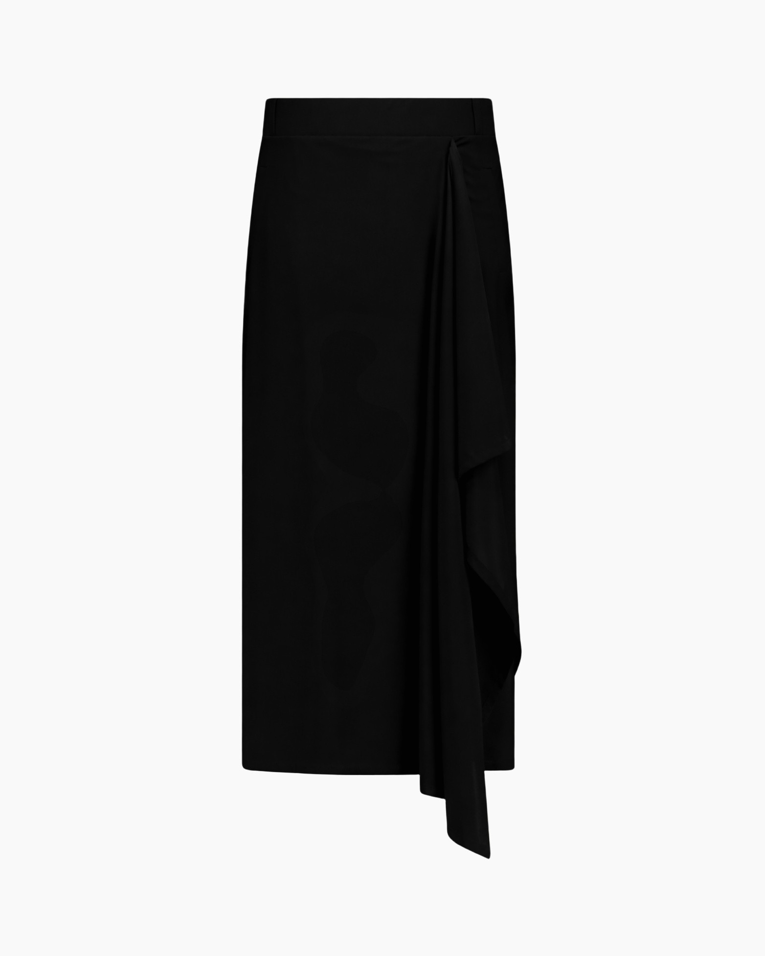 skirt, wrap, asymmetric, black, knee-length