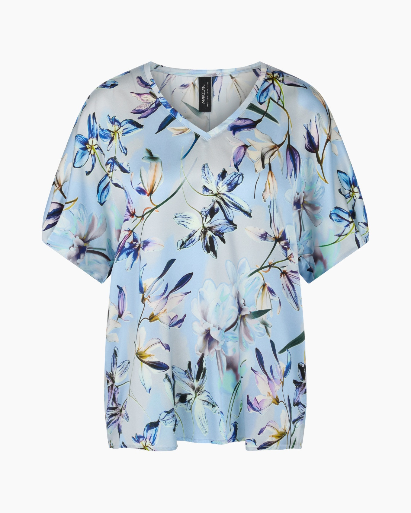 floral print, v-neck, short sleeve, light blue, tunic top