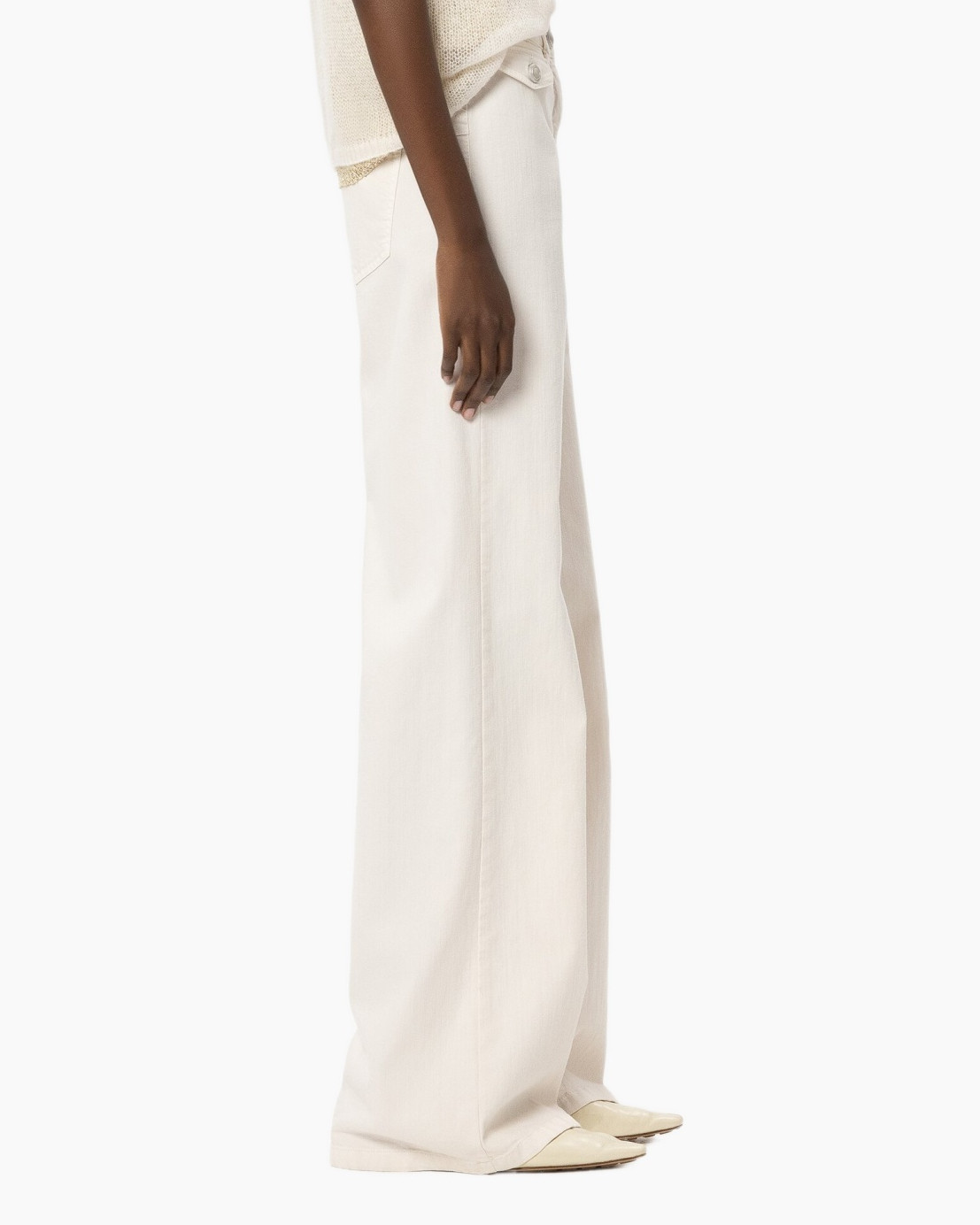 pants, wide-leg, cream, linen, flat shoes
