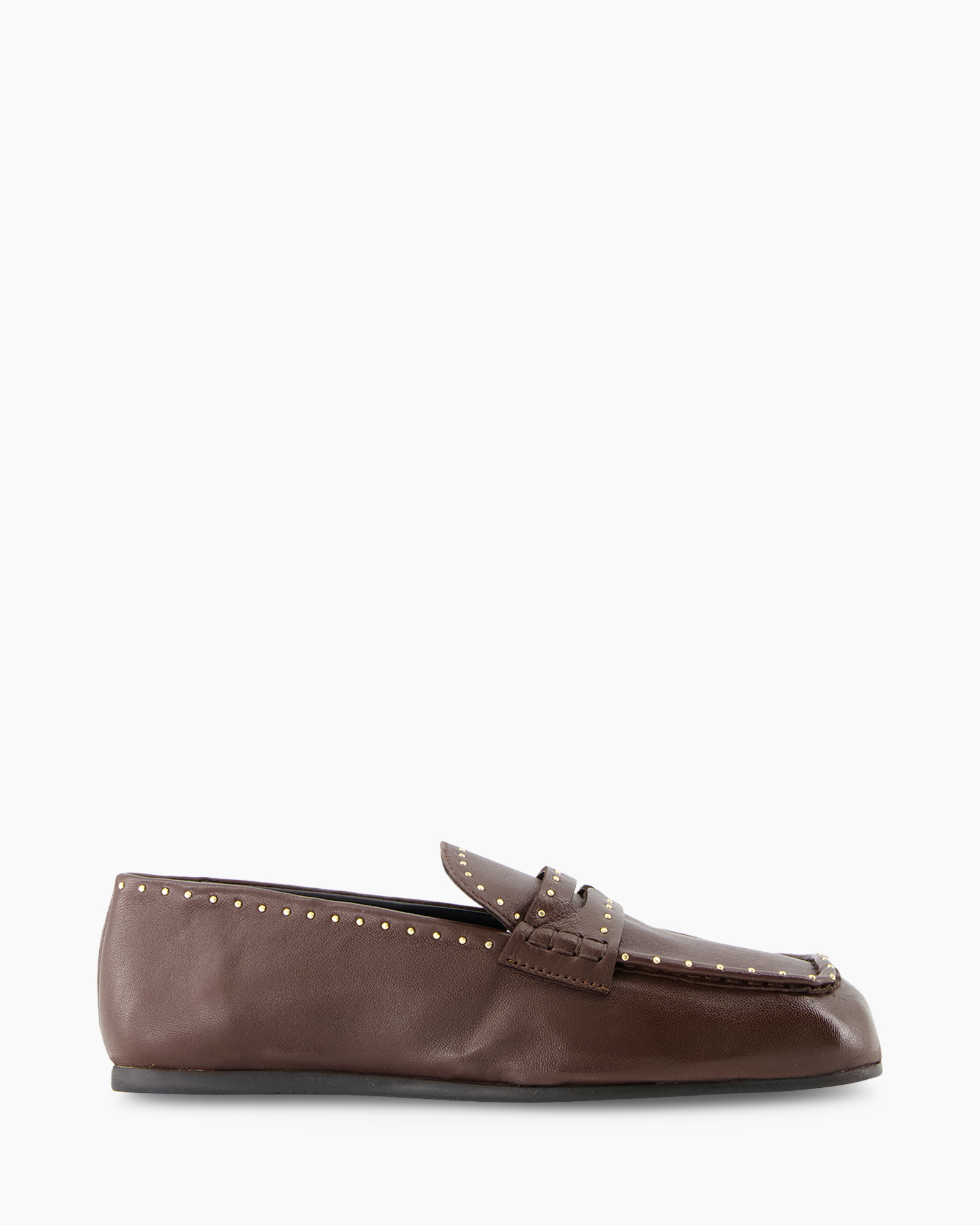 loafers, brown, leather, studded, slip-on