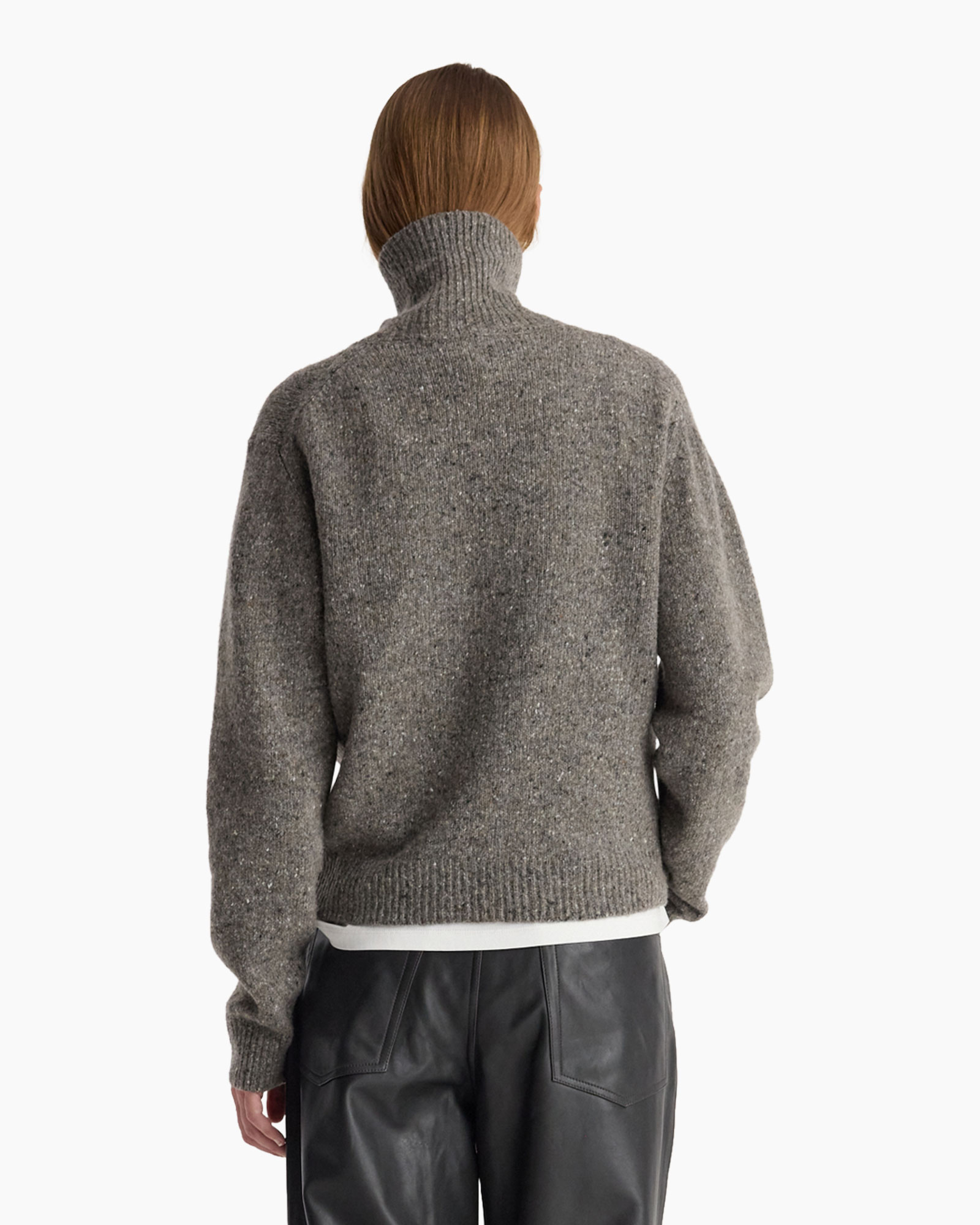 turtleneck, knit sweater, gray,  Drogue? but avoid brand, pullover, wool blend, long sleeves, midweight