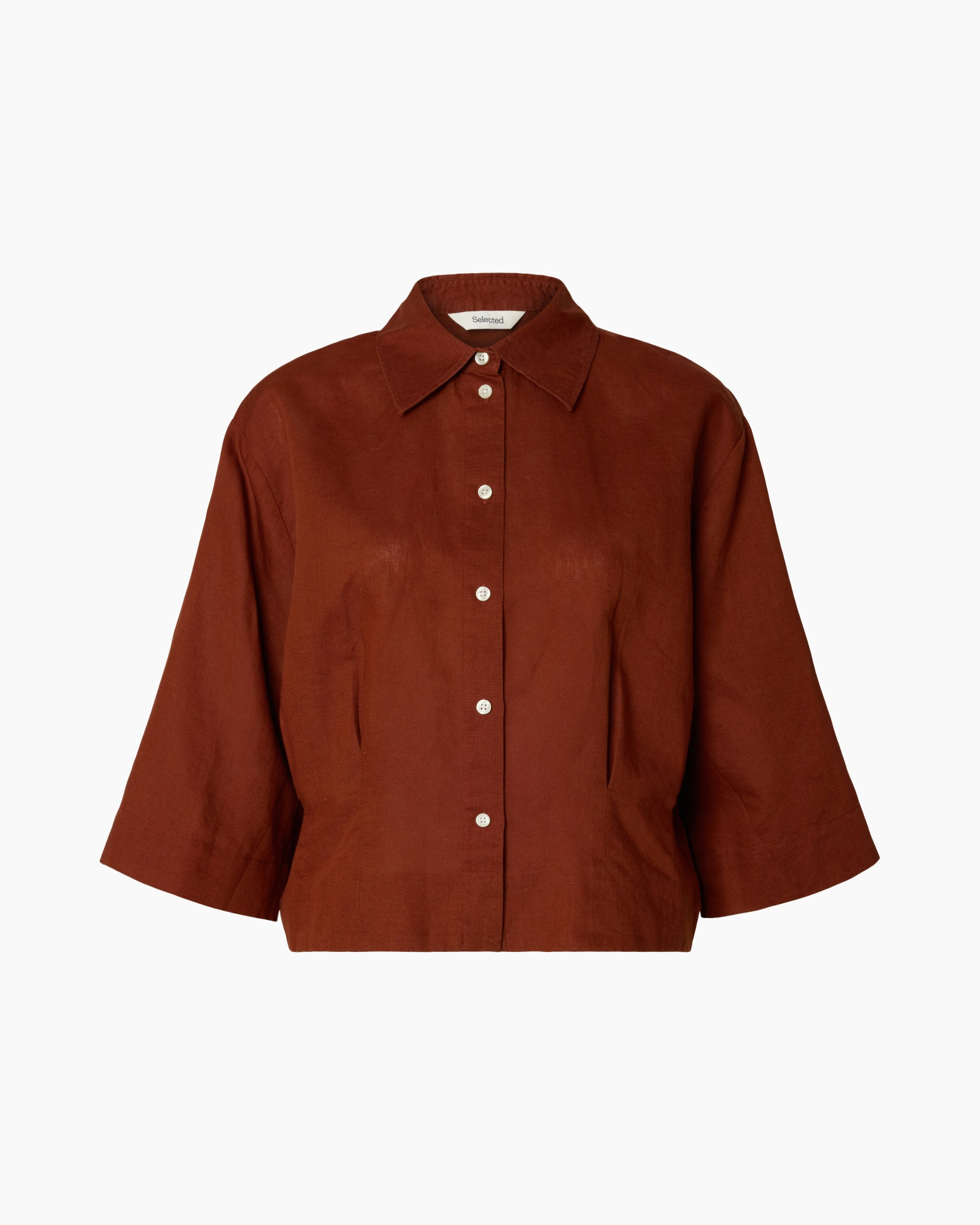 shirt, button-down, collared, rust, linen