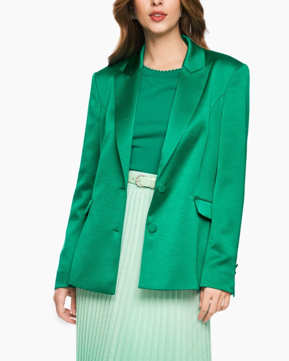 blazer, green, women, outerwear, single-breasted