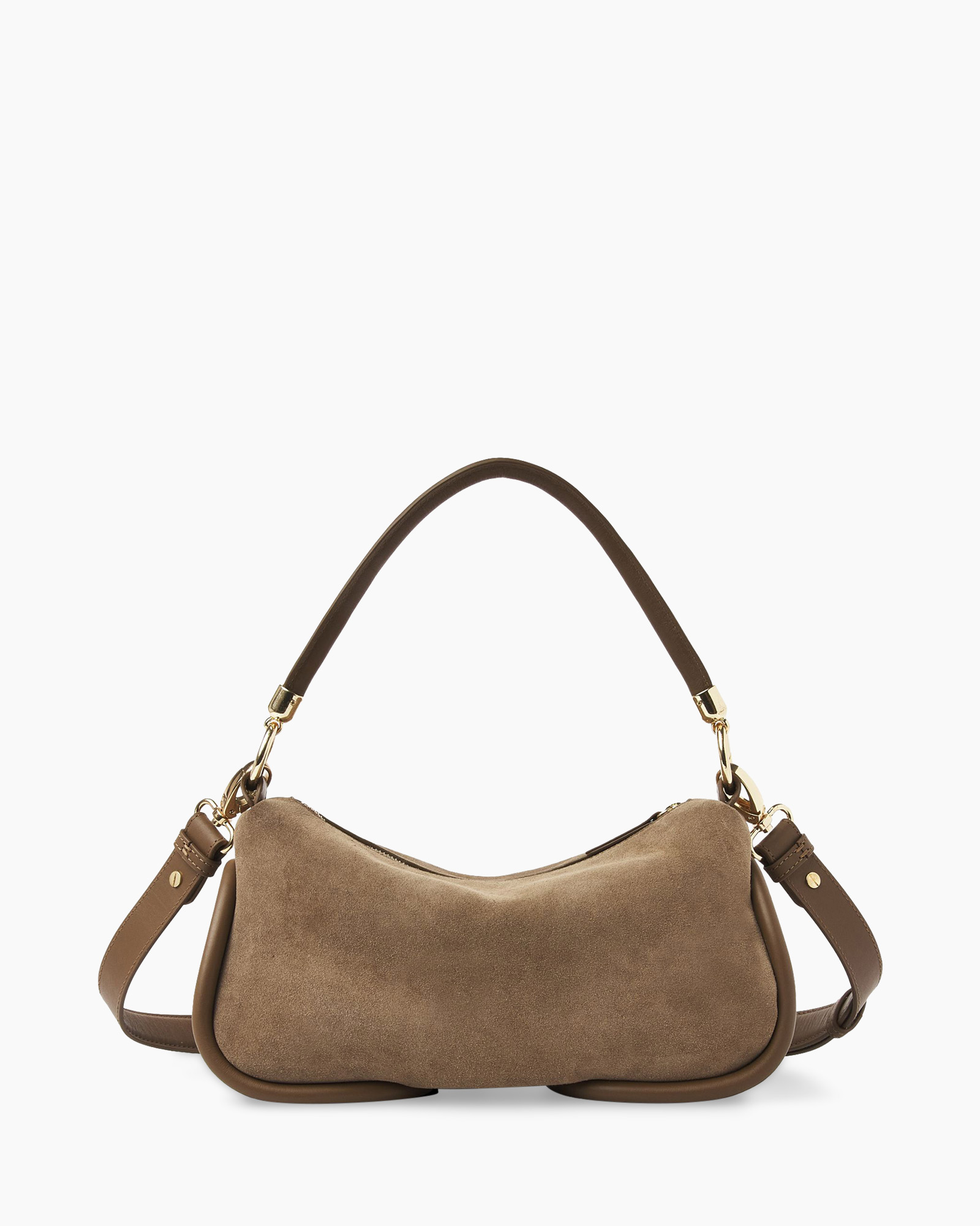 handbag, shoulder bag, brown, suede, gold hardware