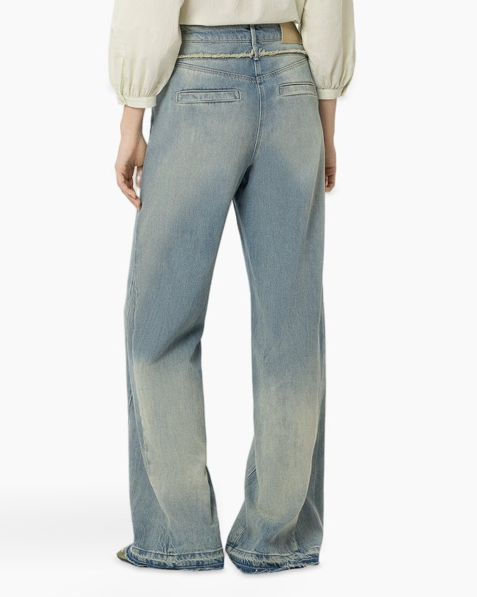 jeans, wide-leg, distressed, distressed denim, high-waisted