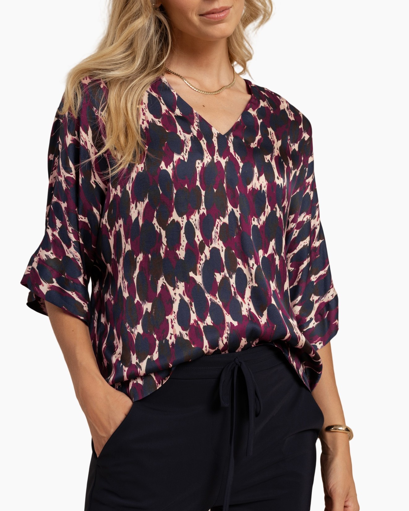 blouse, pullover,  Animal print, v-neck, short sleeve