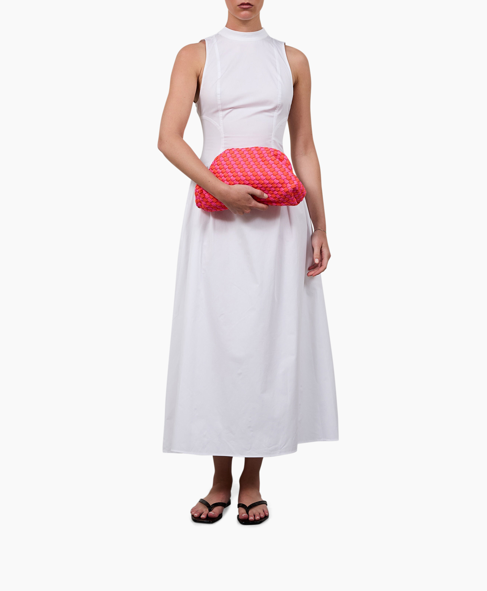 clutch, woven bag, pink, neon, strap