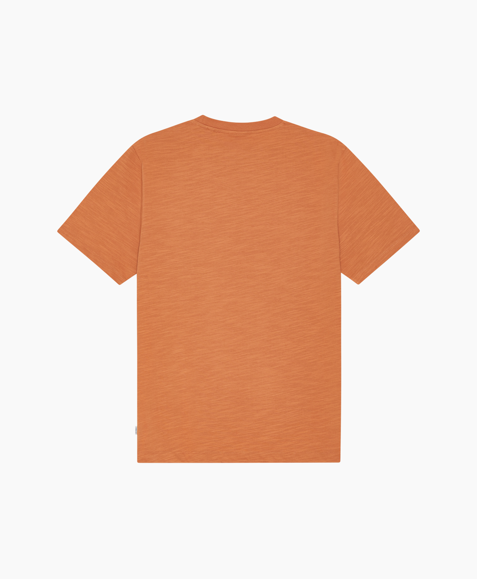 t-shirt, orange, short-sleeve, solid, logo patch